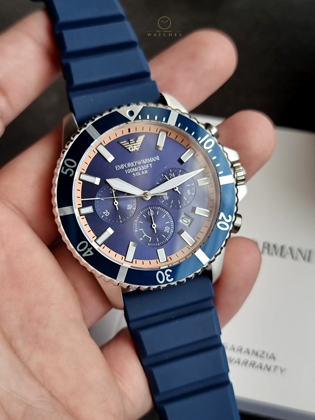 Emporio Armani Men's World Explorer Solar-Powered Chronograph Blue Silicone Watch AR11696