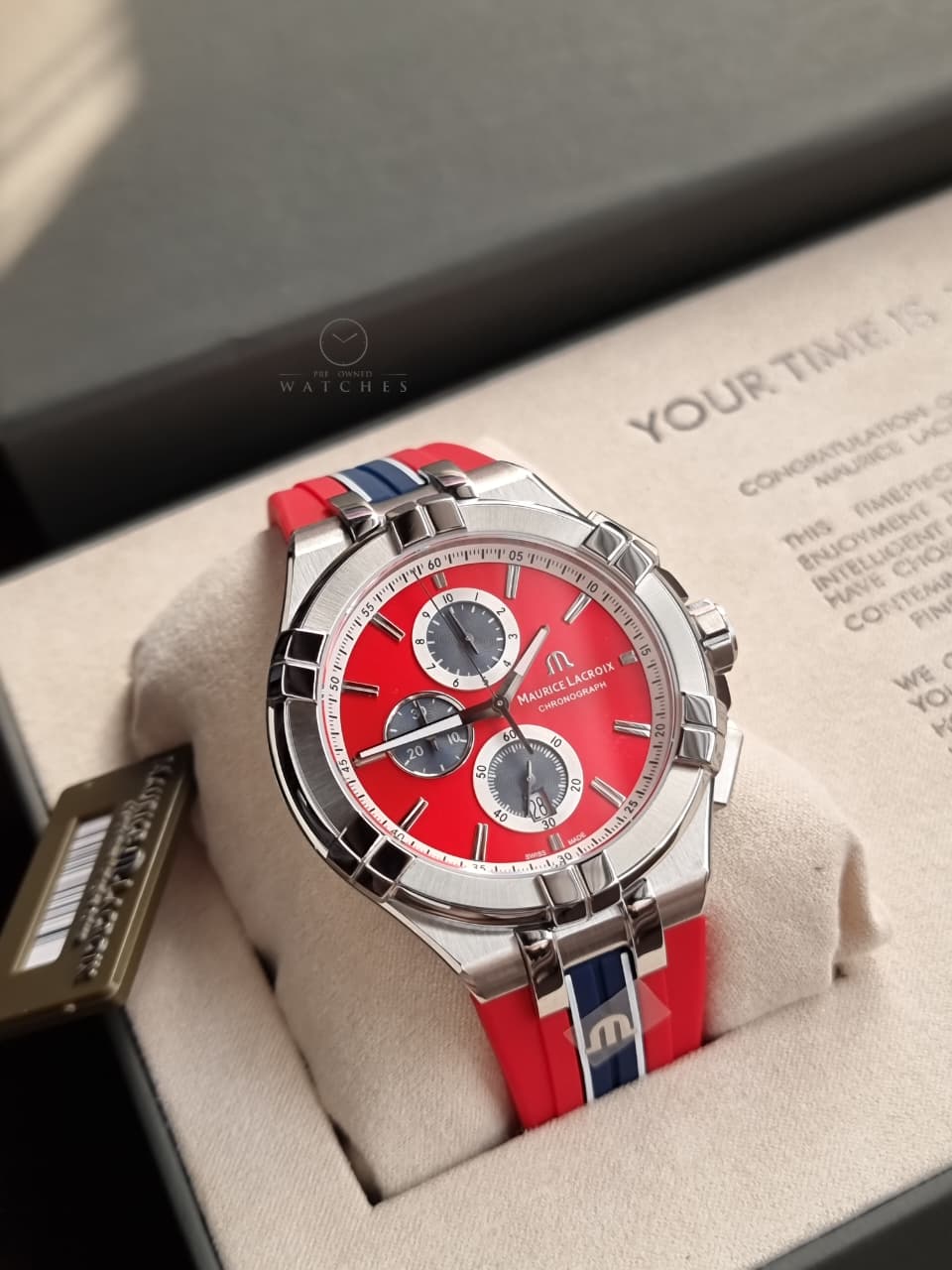 Maurice Lacroix Aikon Beach Volley Vikings Limited Edition Red Dial Red Rubber Strap Watch for Men - AI1018-SS001-530-6