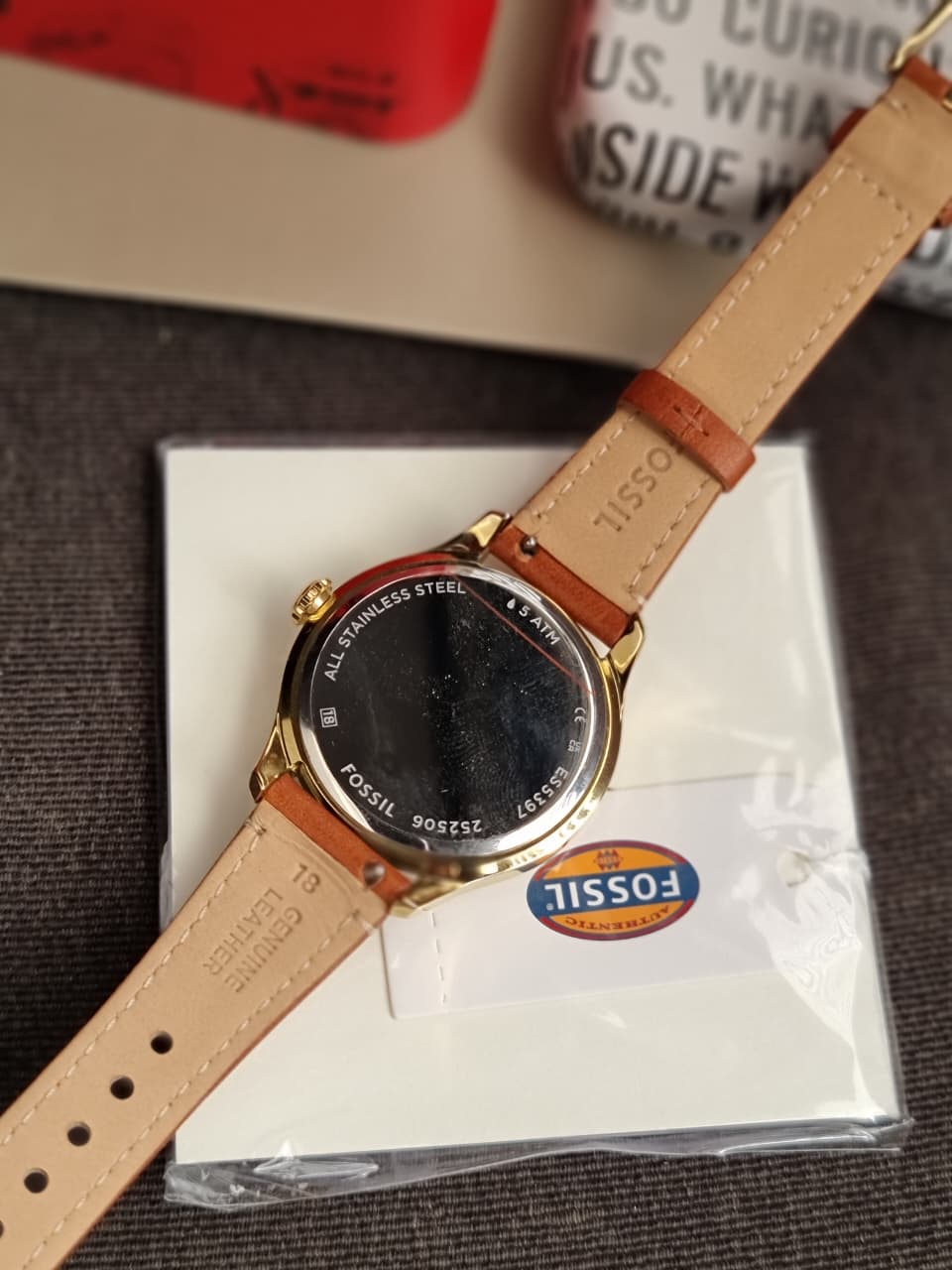 Fossil Gilmore Three-Hand Date Medium Brown Leather Watch- ES5397