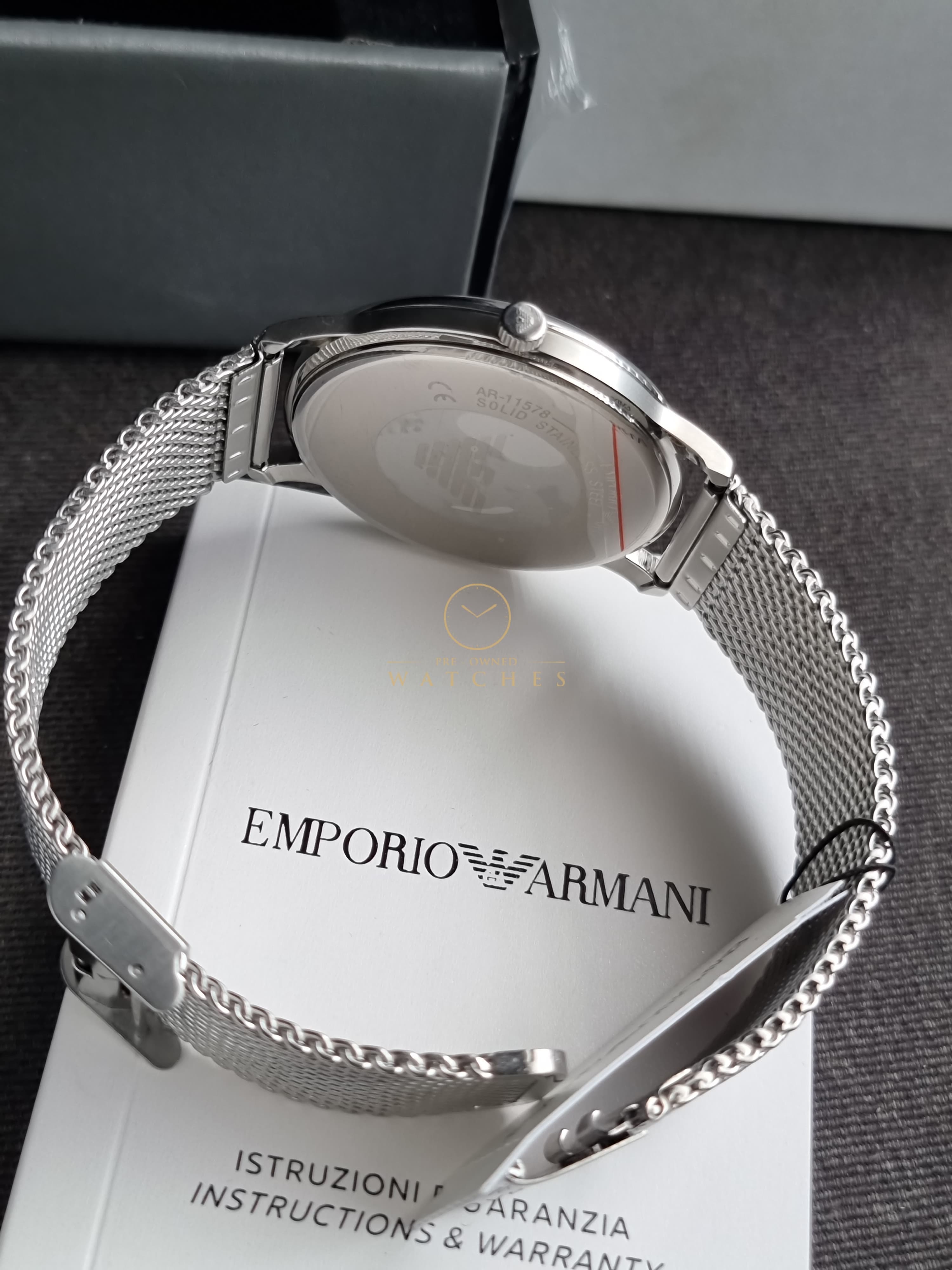 Emporio Armani Minimalist Quartz Green Dial Silver Mesh Bracelet Watch For Men - AR11578