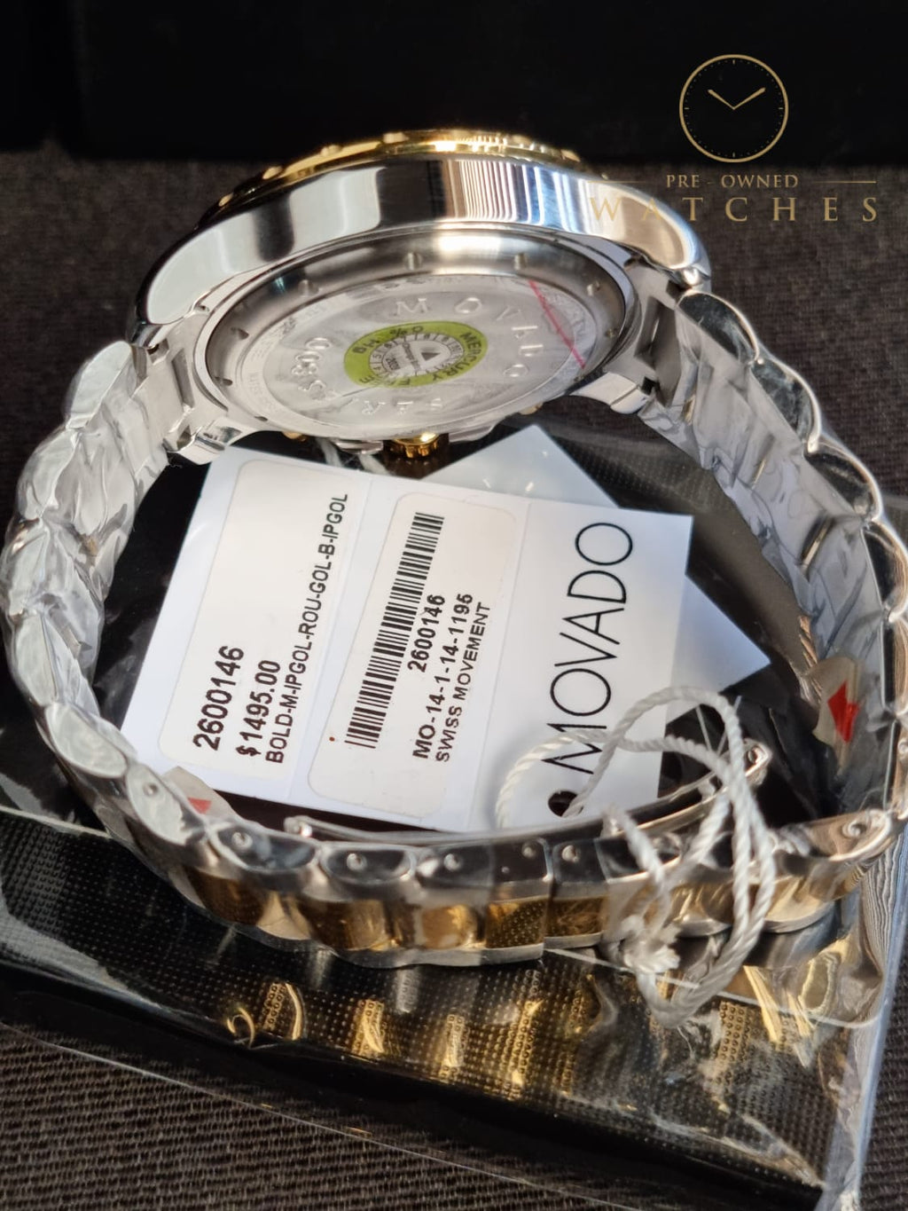 Movado Men's Series 800 2-Tone Chronograph Watch with Printed Index, Gold/Black/Silver 2600146