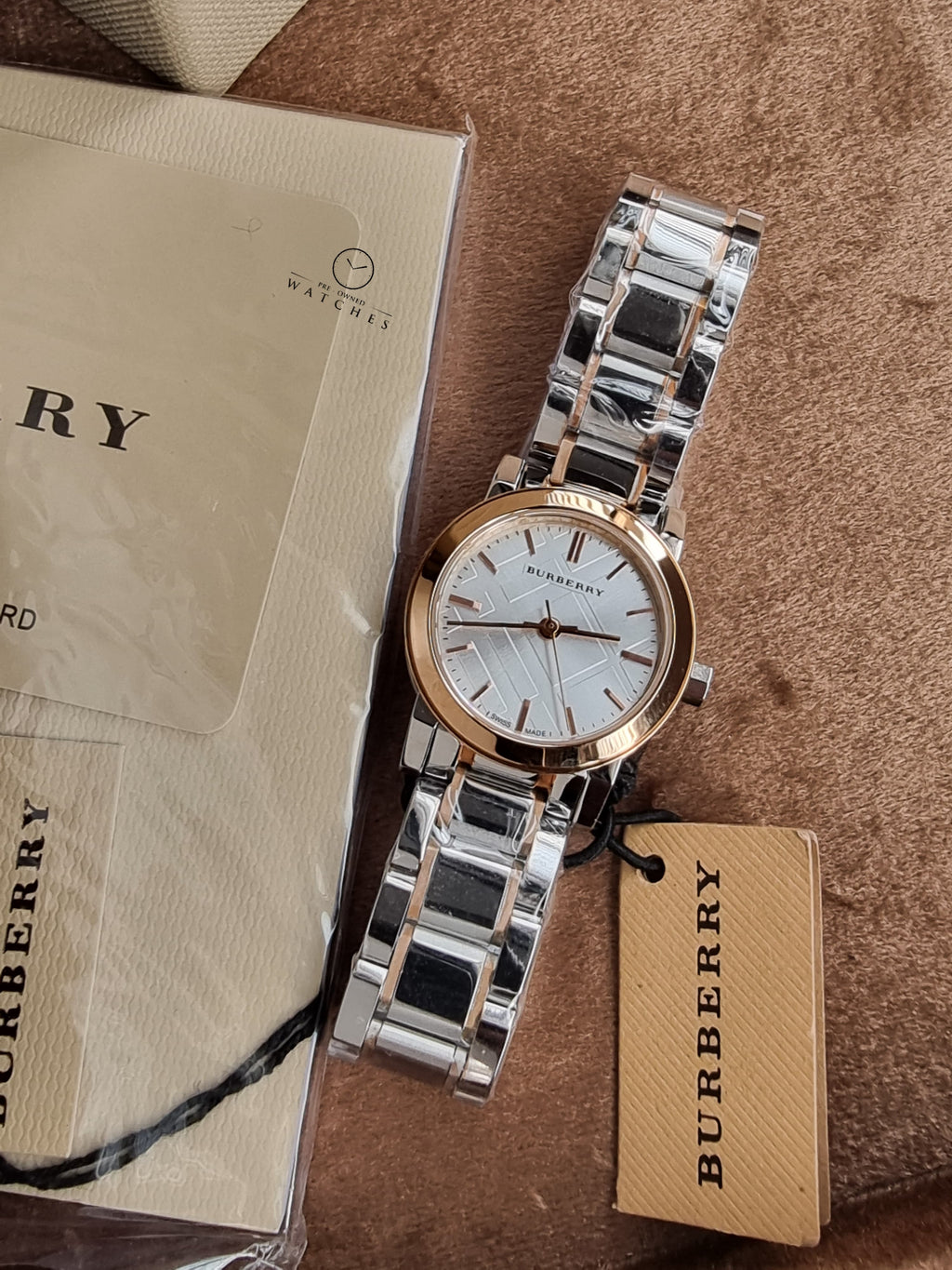 Burberry Ladies Swiss Made Stainless Steel Two-Tone Silver Dial 26mm Watch BU9205