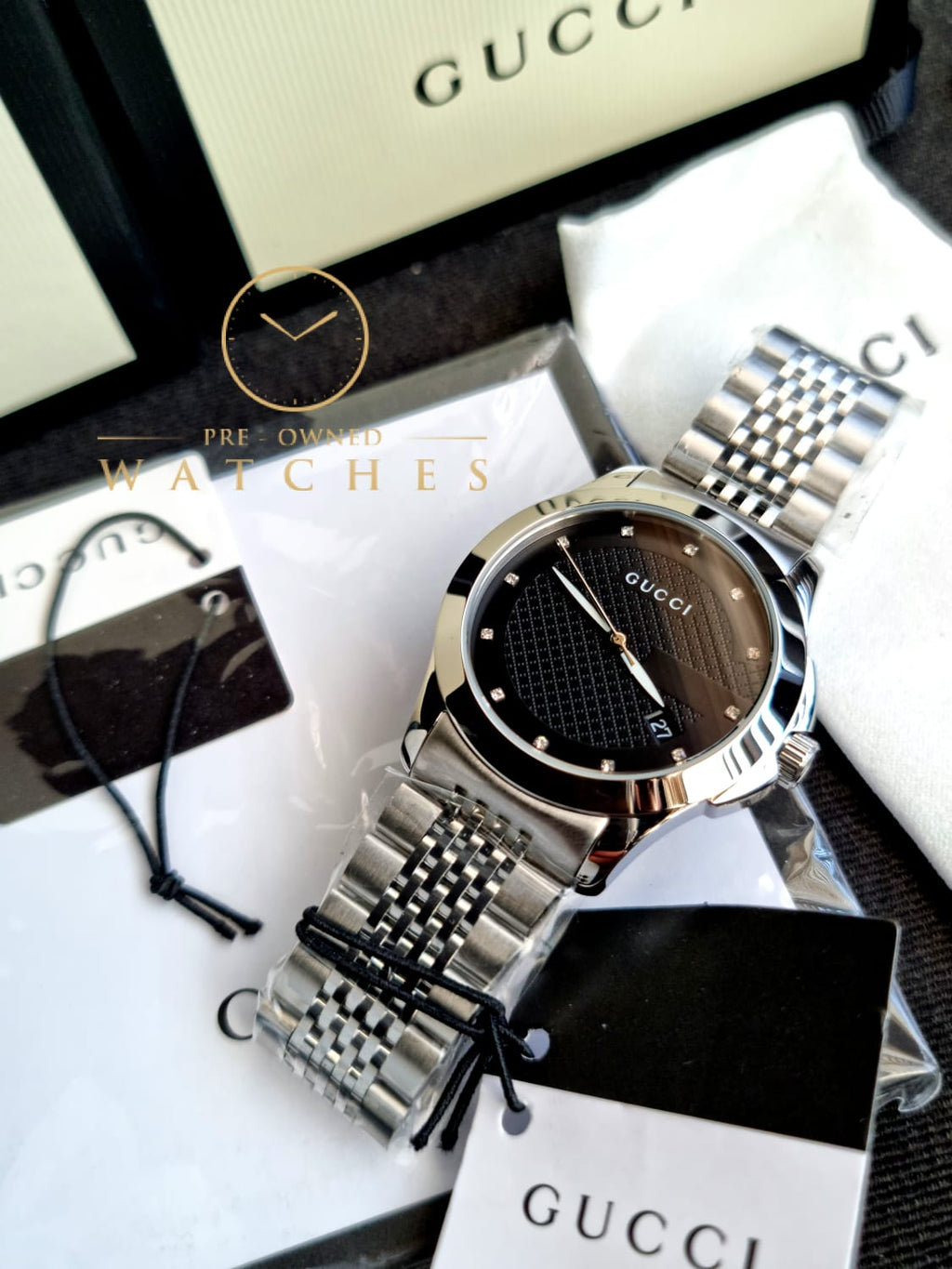 Gucci Men’s Swiss Made Quartz Stainless Steel Black Dial 38mm Watch YA126405