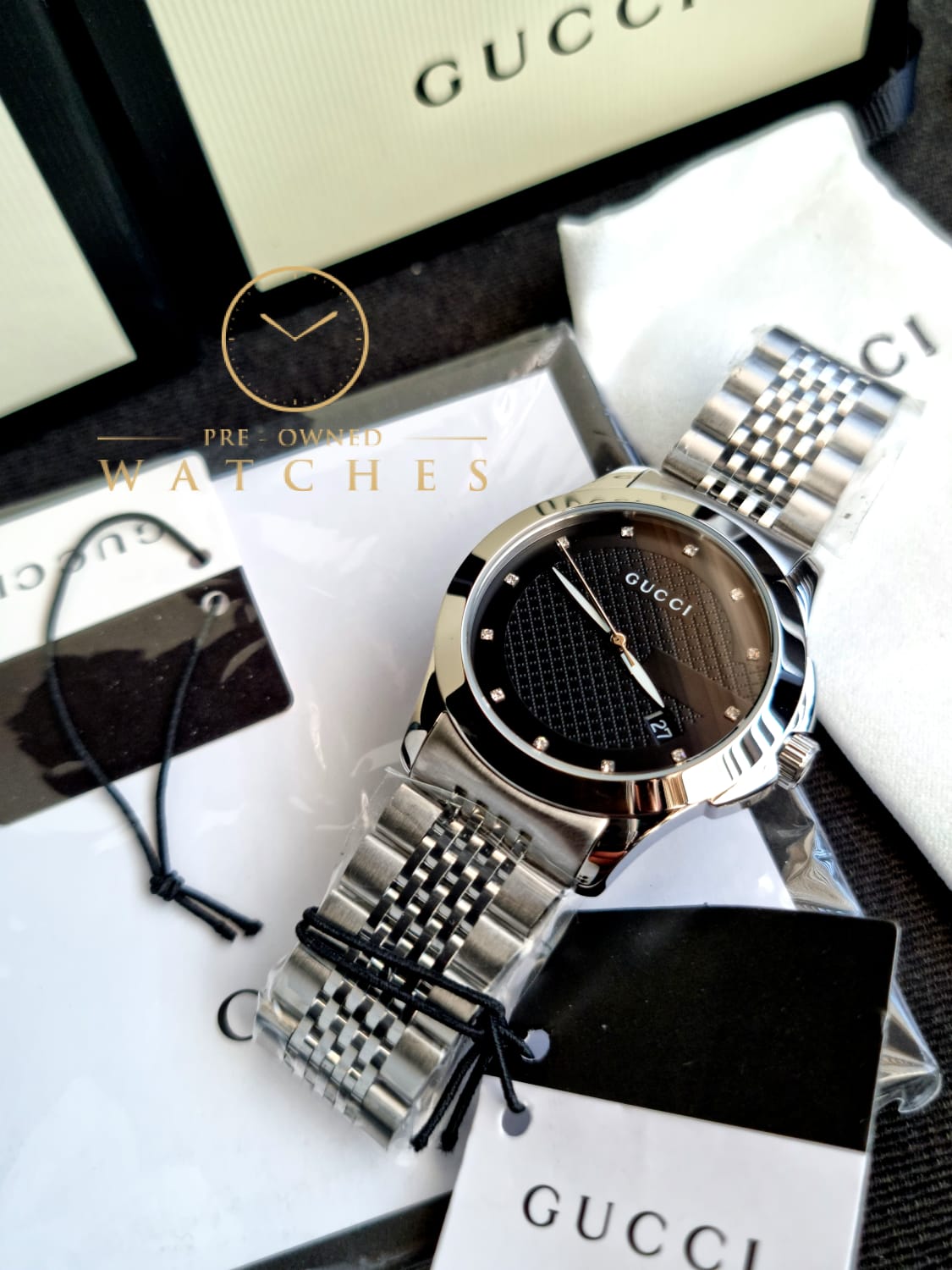 Gucci Men’s Swiss Made Quartz Stainless Steel Black Dial 38mm Watch YA126405