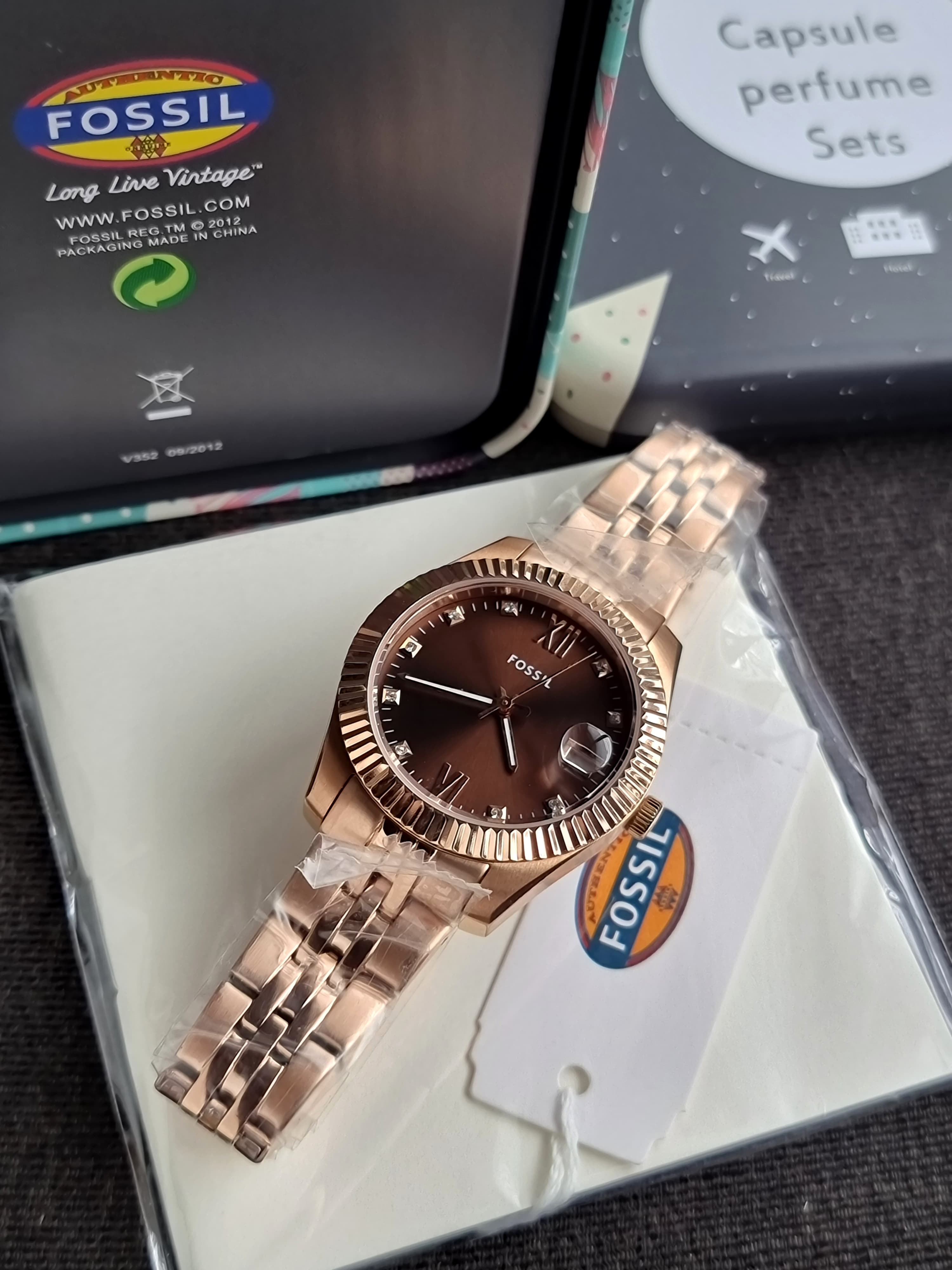 Fossil Scarlette Three-Hand Date Rose Gold-Tone Stainless Steel Watch - ES5324