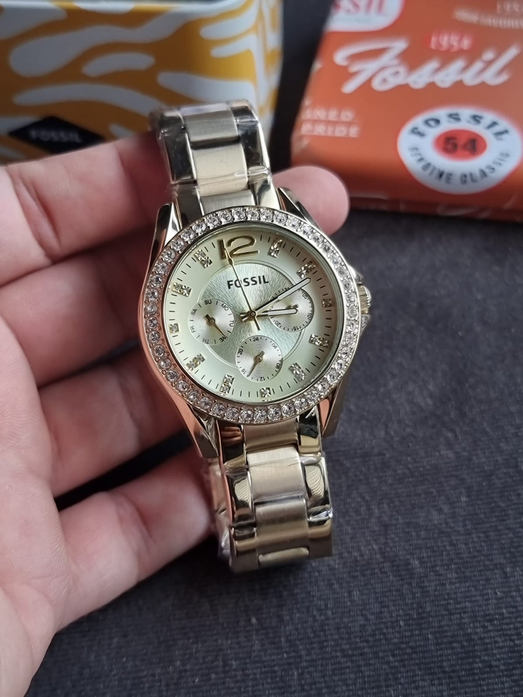 Fossil Riley Multifunction Gold-Tone Stainless Steel Watch ES3203