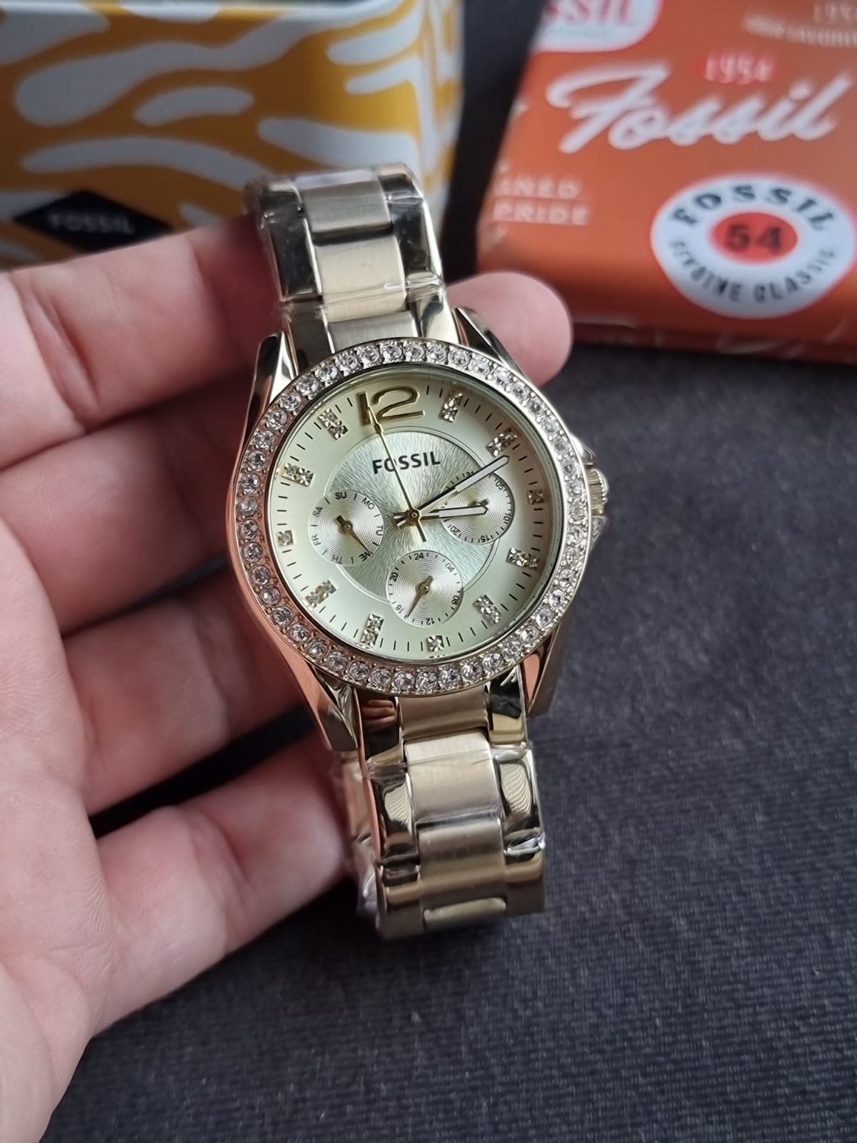 Fossil Riley Multifunction Gold-Tone Stainless Steel Watch ES3203