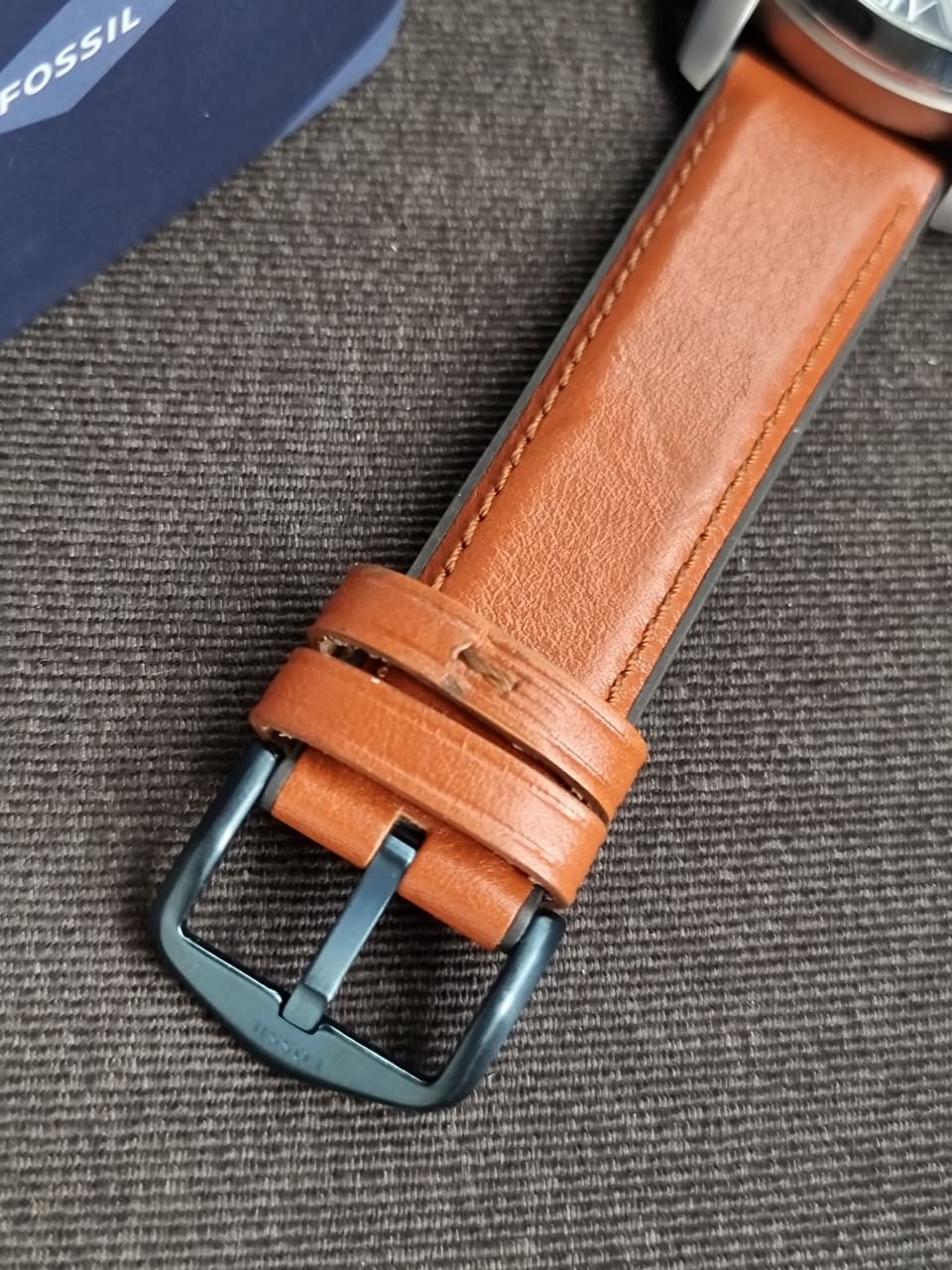 Fossil Grant Brown Leather Strap Blue Dial Chronograph Quartz Watch for Gents - FS5210