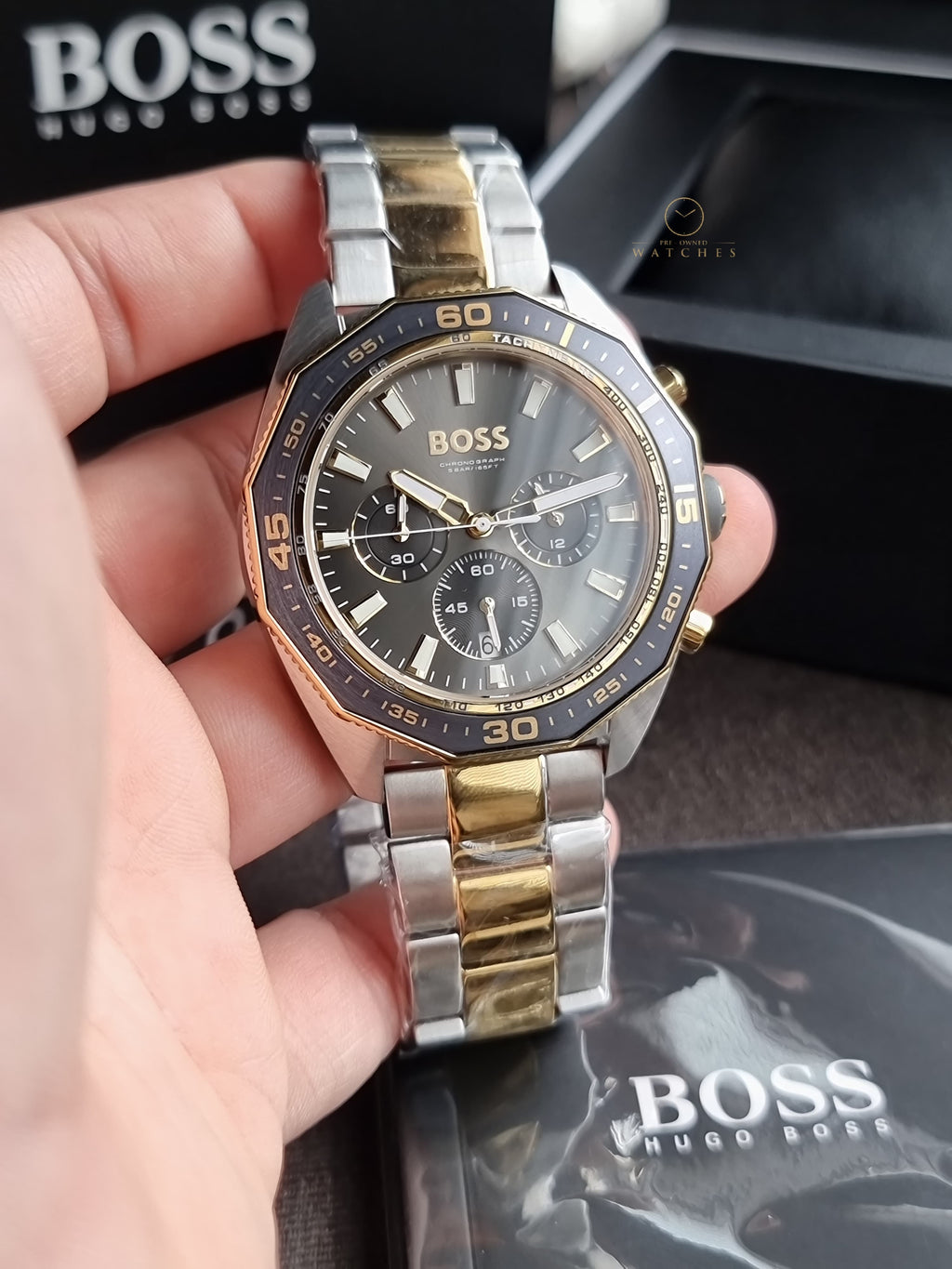 HUGO BOSS Energy Two-tone Stainless Steel Grey Dial Chronograph Quartz Watch for Gents - 1513974
