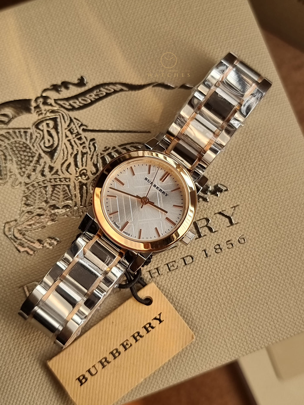 Burberry Ladies Swiss Made Stainless Steel Two-Tone Silver Dial 26mm Watch BU9205