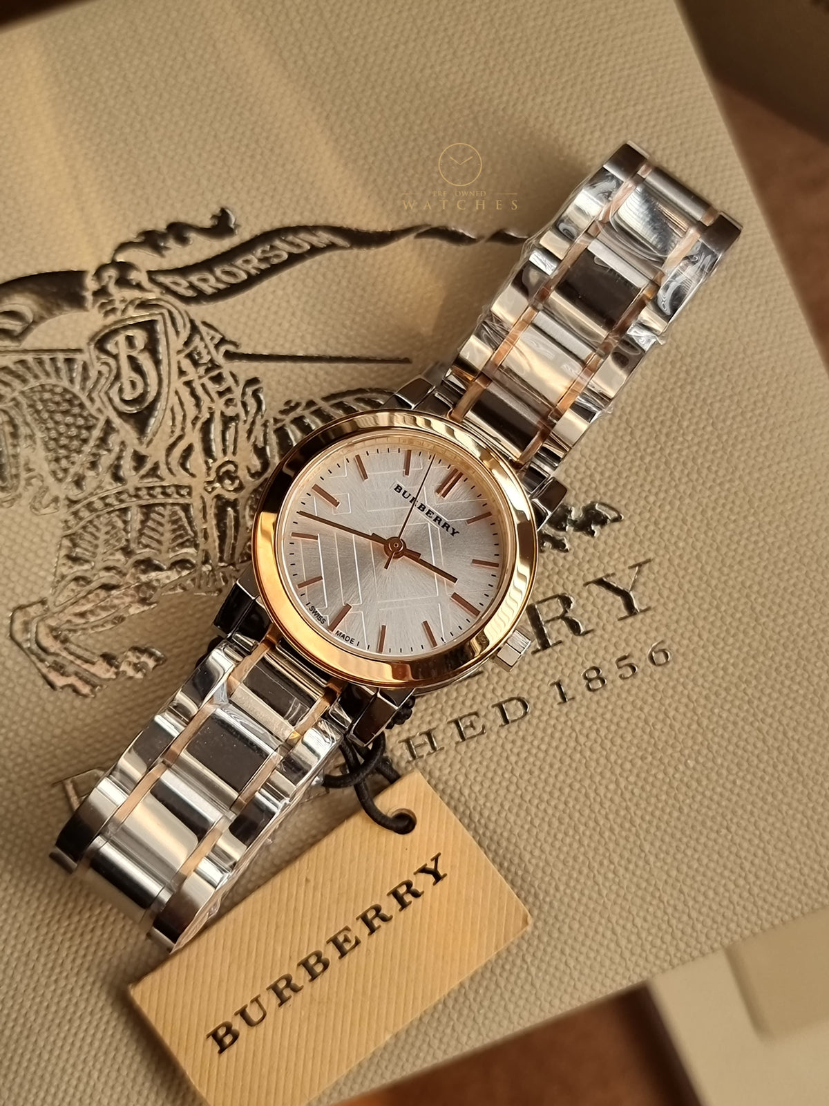 Burberry Ladies Swiss Made Stainless Steel Two-Tone Silver Dial 26mm Watch BU9205
