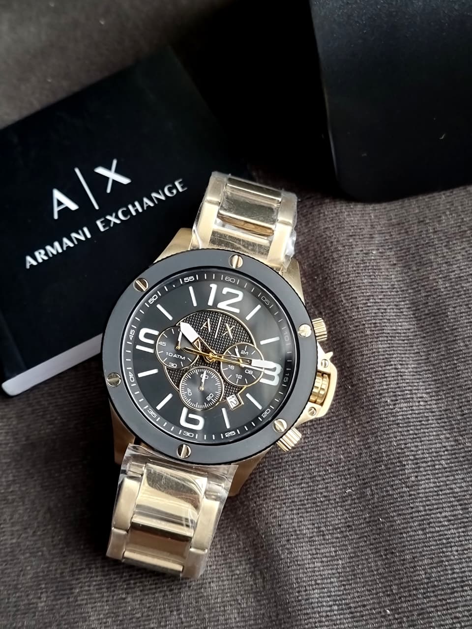 Armani Exchange Men’s Chronograph Quartz Gold Stainless Steel Black Dial 48mm Watch AX1511