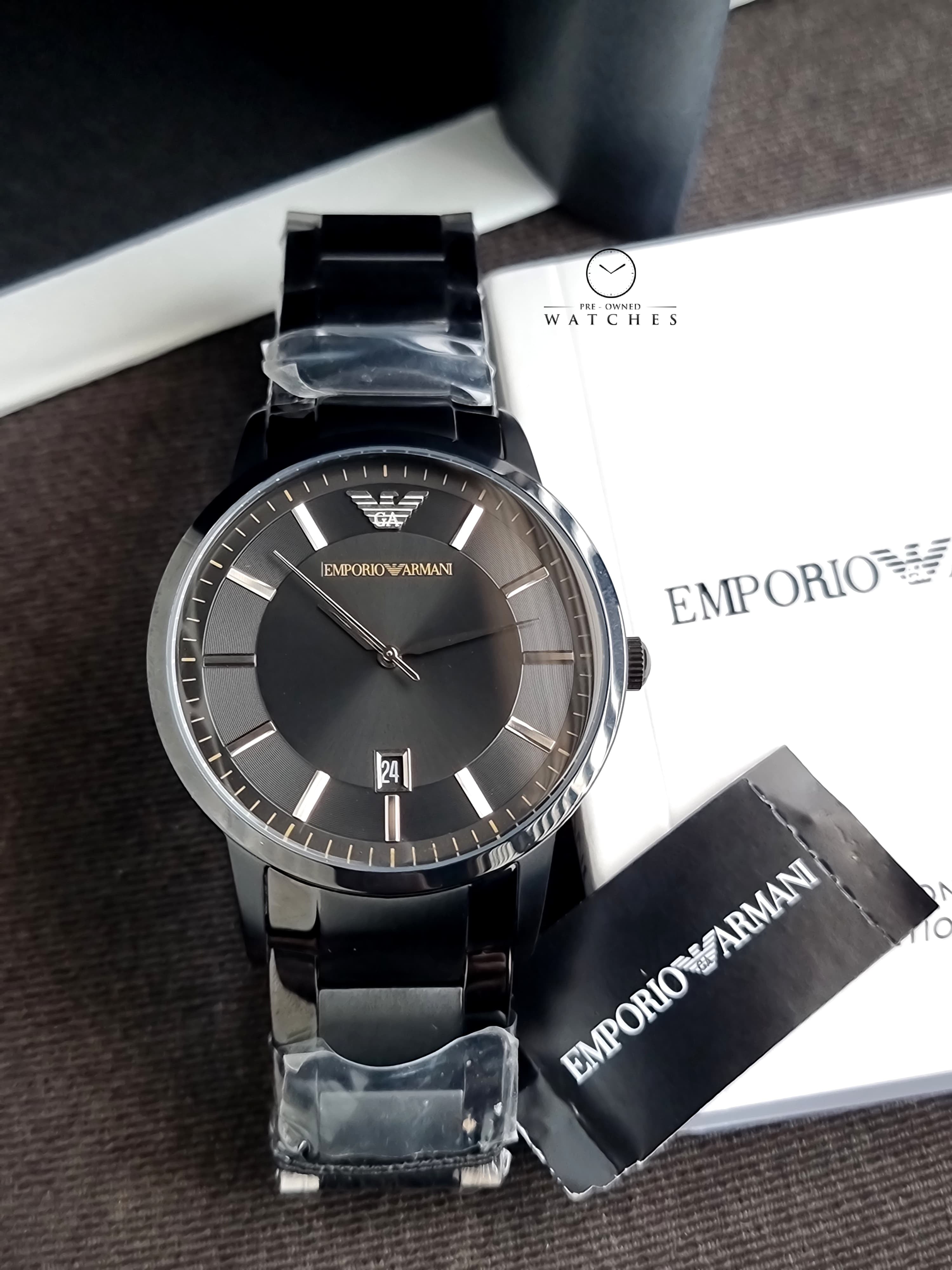 Emporio Armani Renato Quartz Black 43mm Dial Black Steel Strap Watch For Men - AR11079