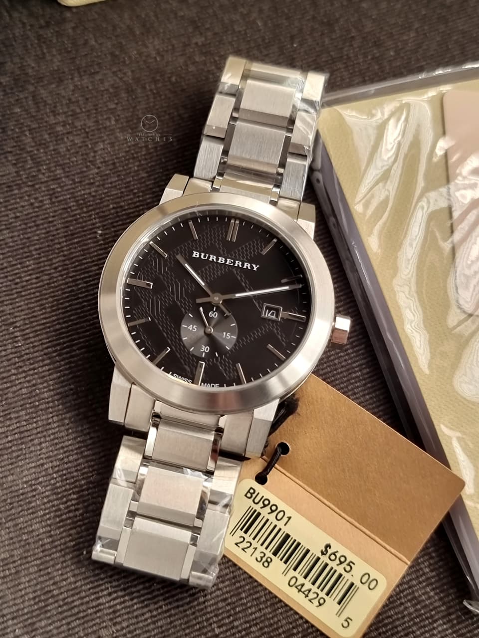 Burberry The City Silver Stainless Steel Black Dial Quartz Watch for Gents - BU9901