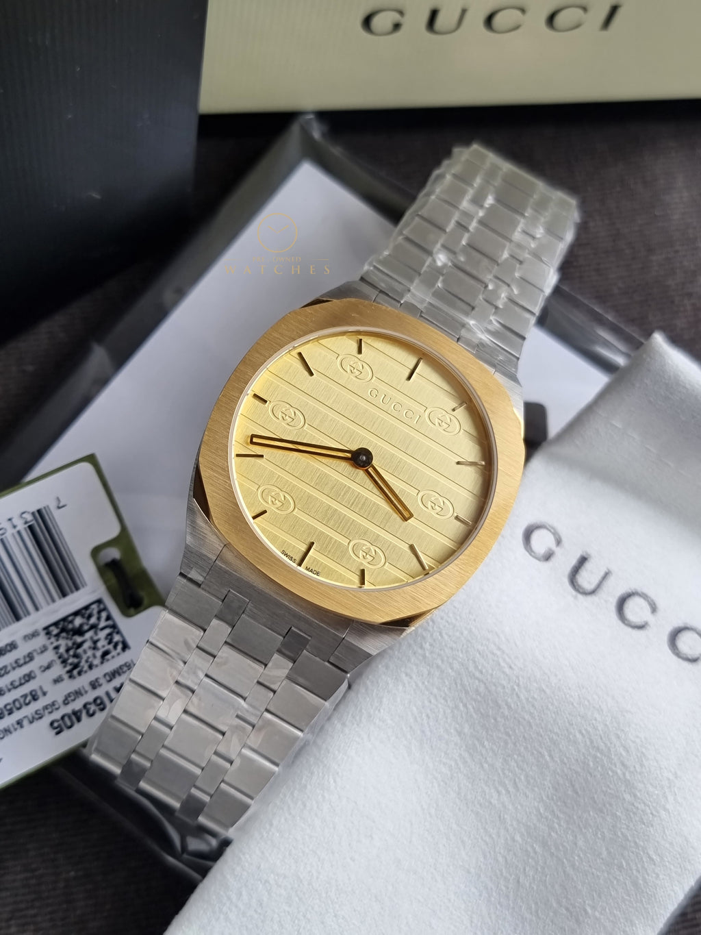 Gucci Silver Stainless Steel Gold Dial Quartz Unisex Watch - YA163405