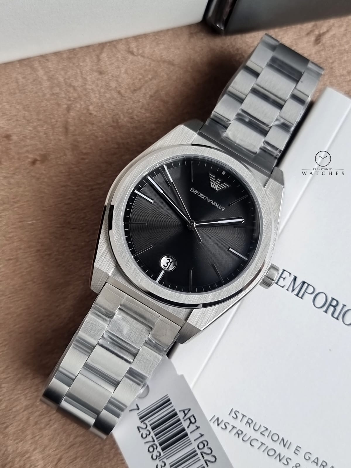 Emporio Armani Federico Silver Stainless Steel Black Dial Quartz Watch for Gents - AR11622