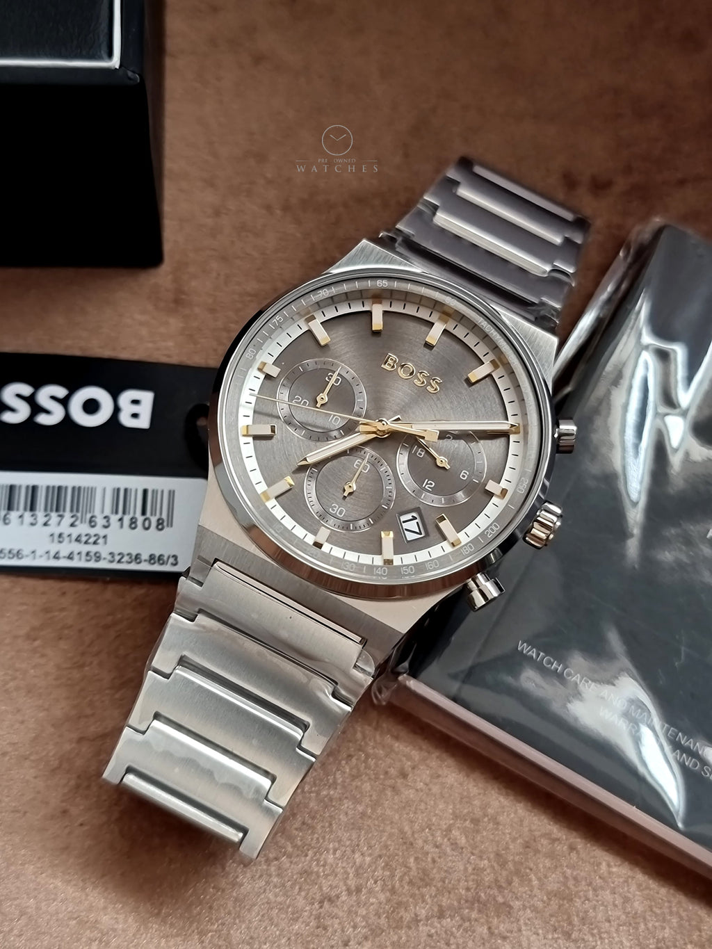 Hugo Boss Candor Chronograph Silver Dial Silver Steel Strap Watch for Men - 1514221