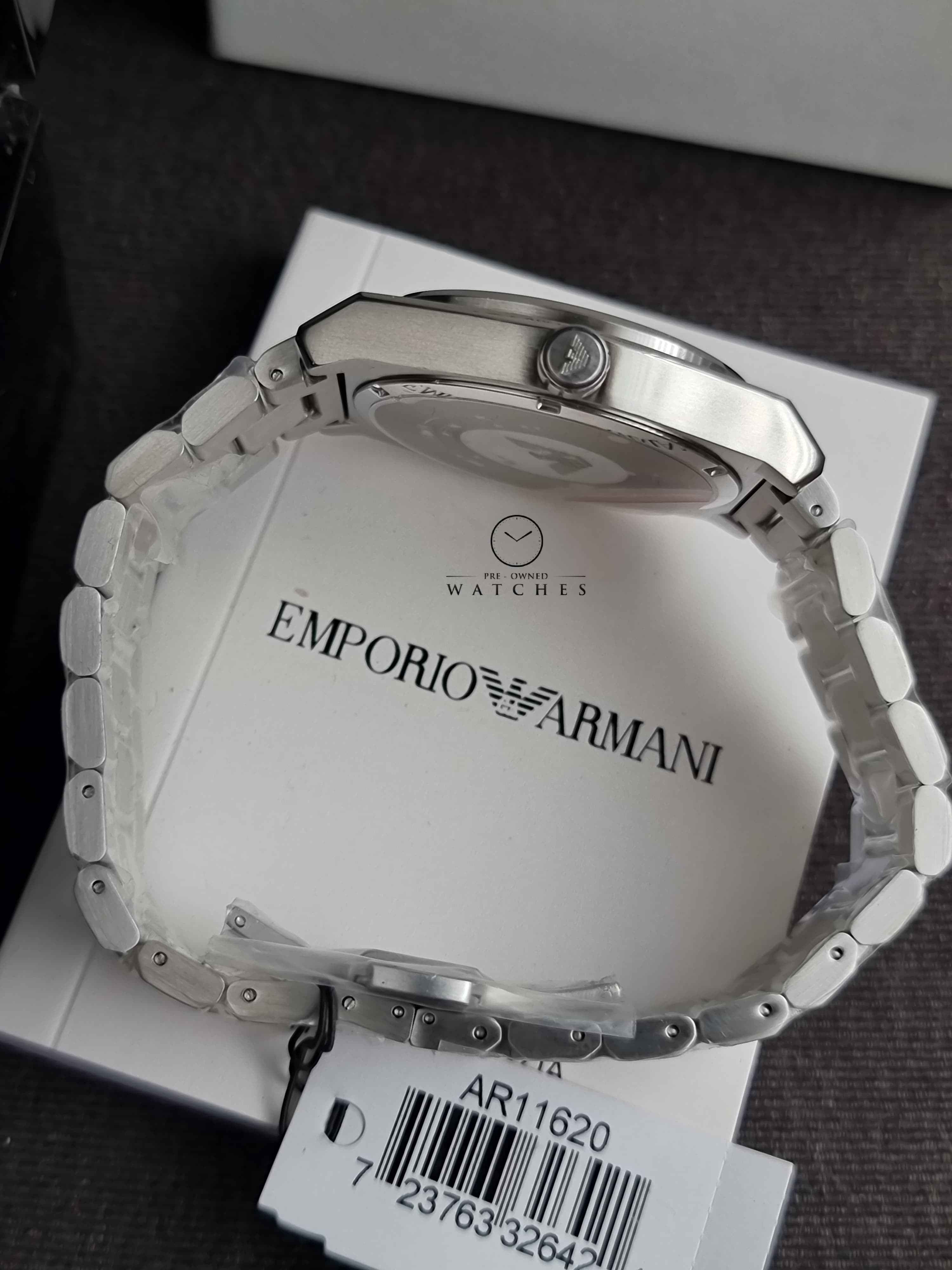 Emporio Armani Federico Silver Stainless Steel Blue Dial 41mm Quartz Watch for Gents - AR11620