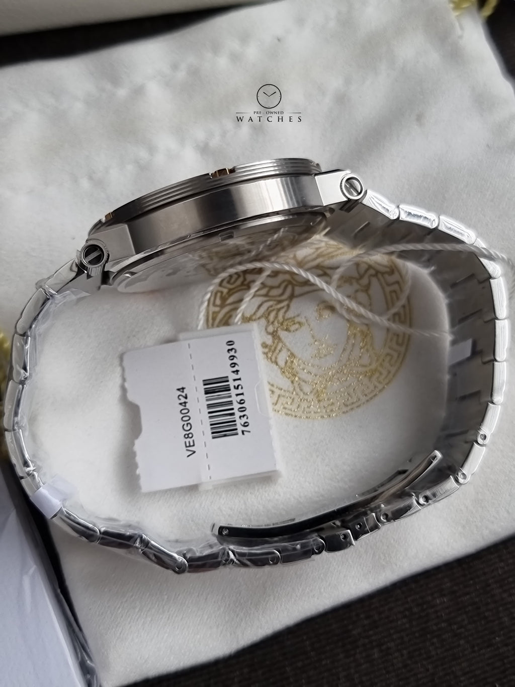 Versace Greca Logo Divers Two-tone Stainless Steel Black 43mm Dial Quartz Watch for Gents - VE8G00424