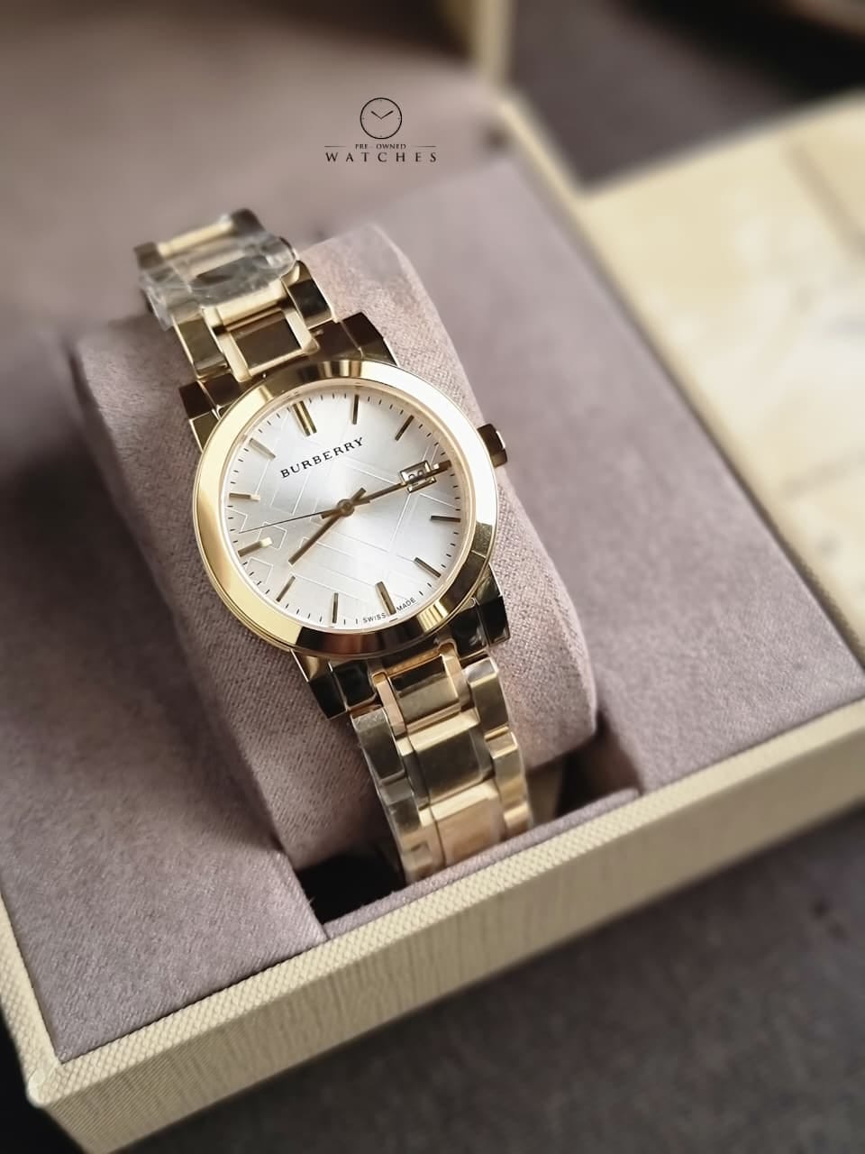 Burberry The City Gold Stainless Steel White Dial Quartz Watch for Ladies BU9103