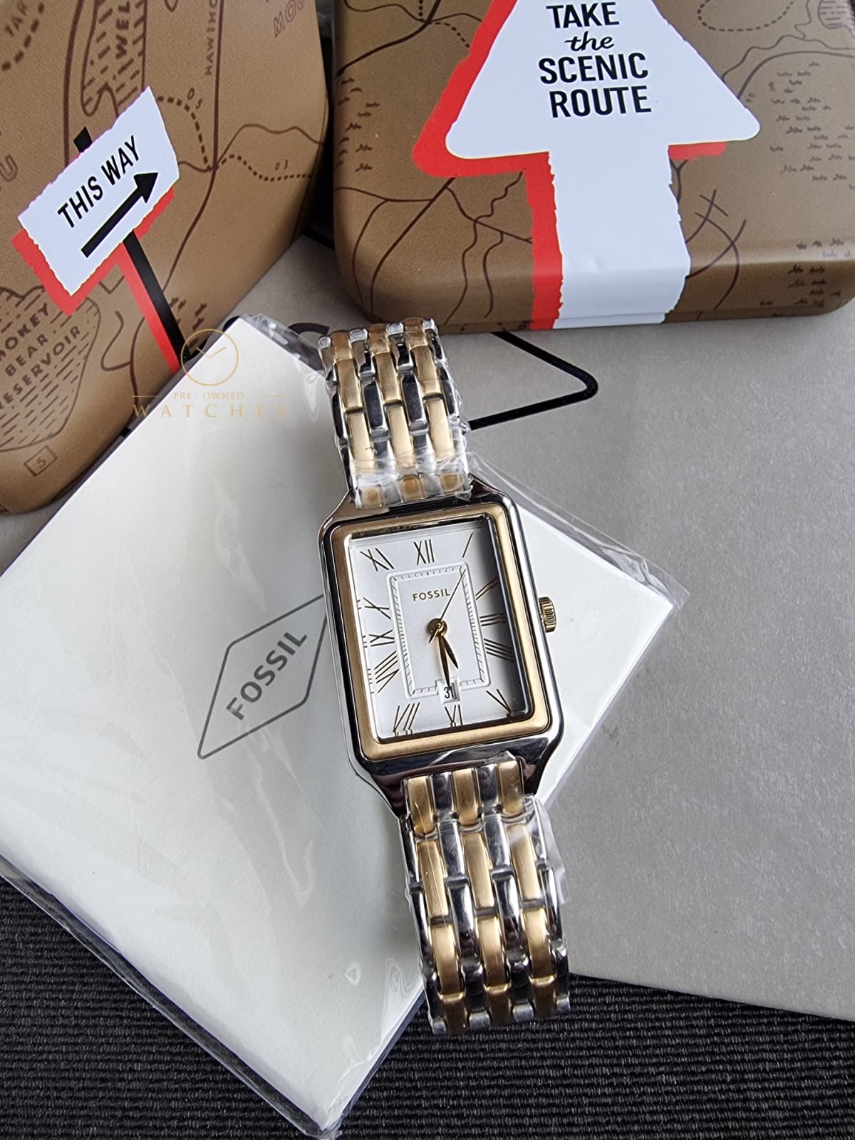 Fossil Women's Raquel Three-Hand Date Silver and Gold Two-Tone Stainless Steel Bracelet Watch ES5368(with out tag)