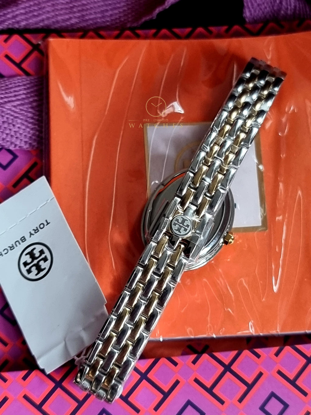 Tory Burch Women's Watch TBW6037 Quartz Oval Mother of Pearl Dial Two Tone Steel