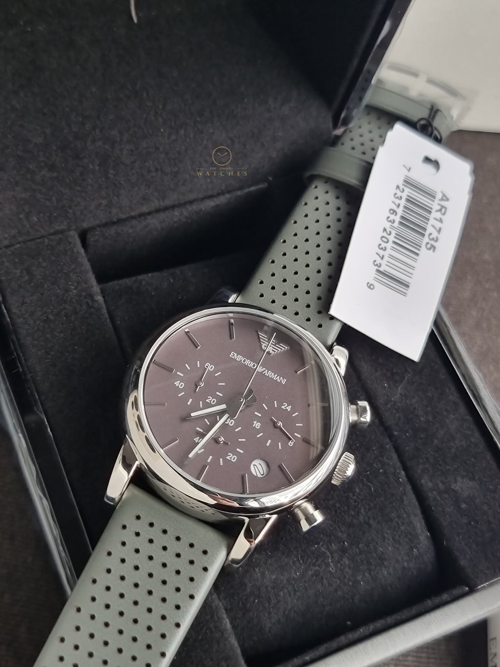 Emporio Armani Men’s Chronograph Quartz Leather Strap Grey Dial 41mm Watch AR1735