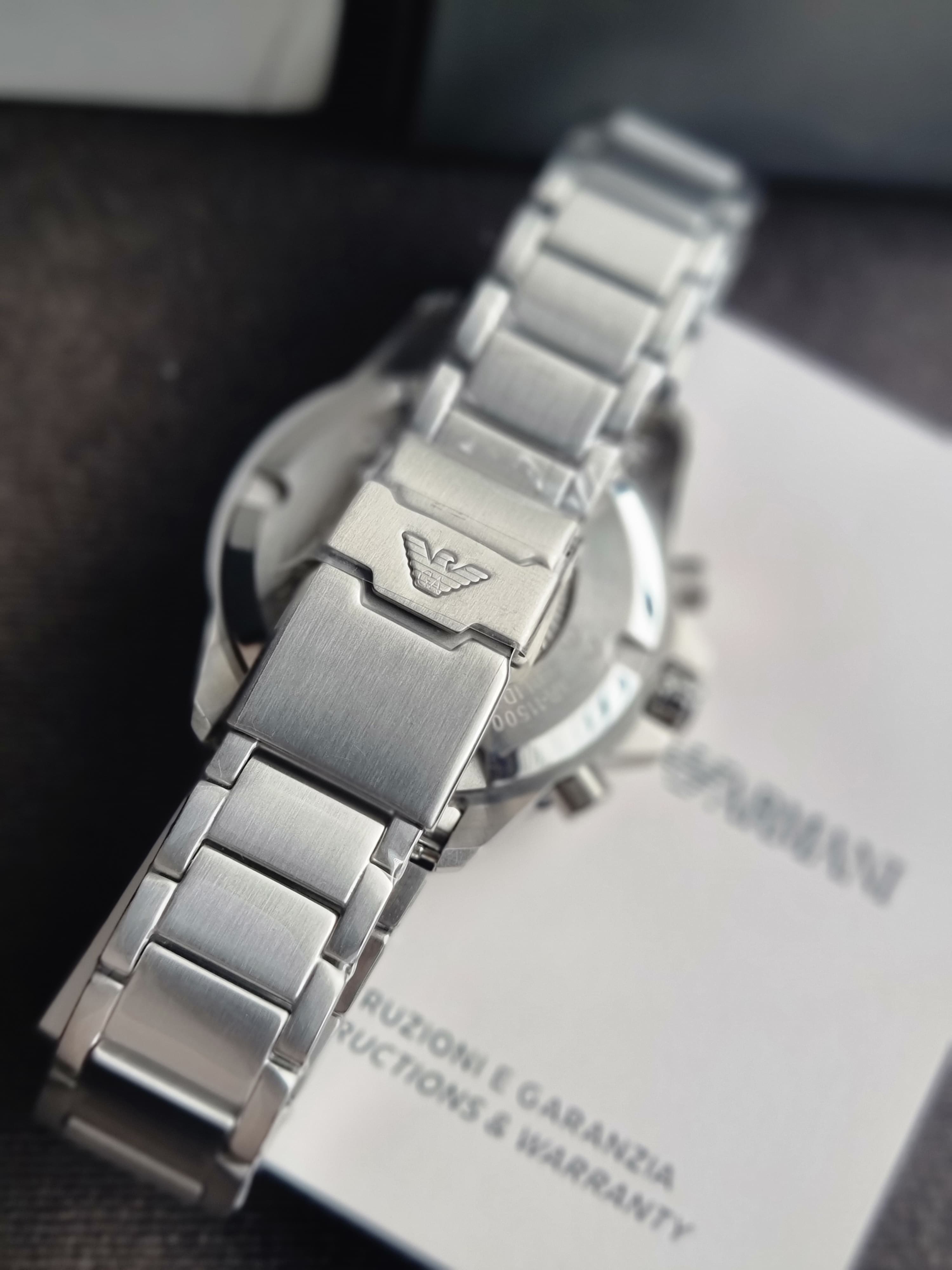 EMPORIO ARMANI Silver Stainless Steel Green Dial Chronograph Quartz Watch for Gents - AR11500