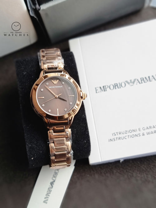 Emporio Armani Women’s Quartz Rose Gold Stainless Steel Brown Dial 32mm Watch AR11570