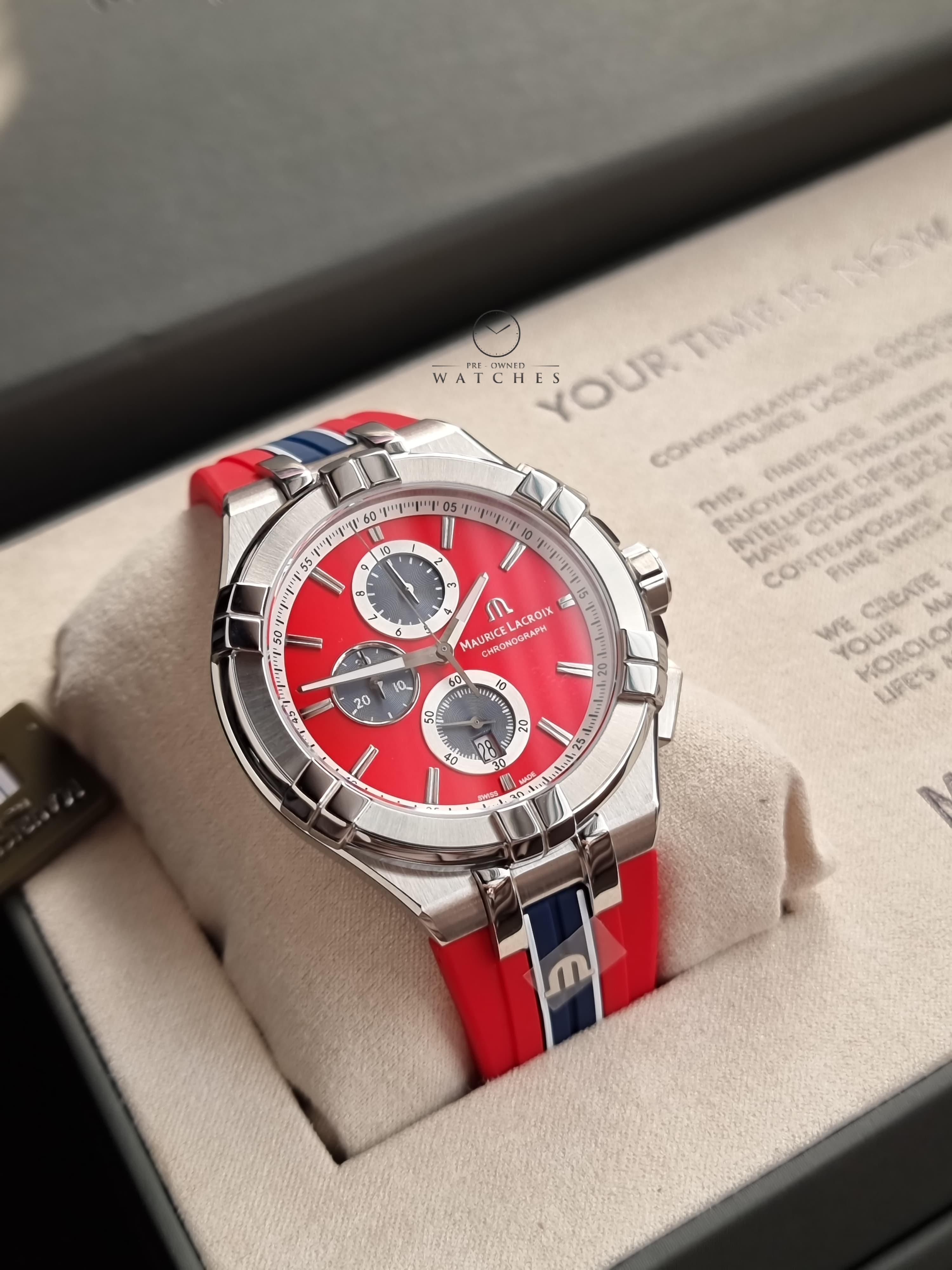 Maurice Lacroix Aikon Beach Volley Vikings Limited Edition Red Dial Red Rubber Strap Watch for Men - AI1018-SS001-530-6