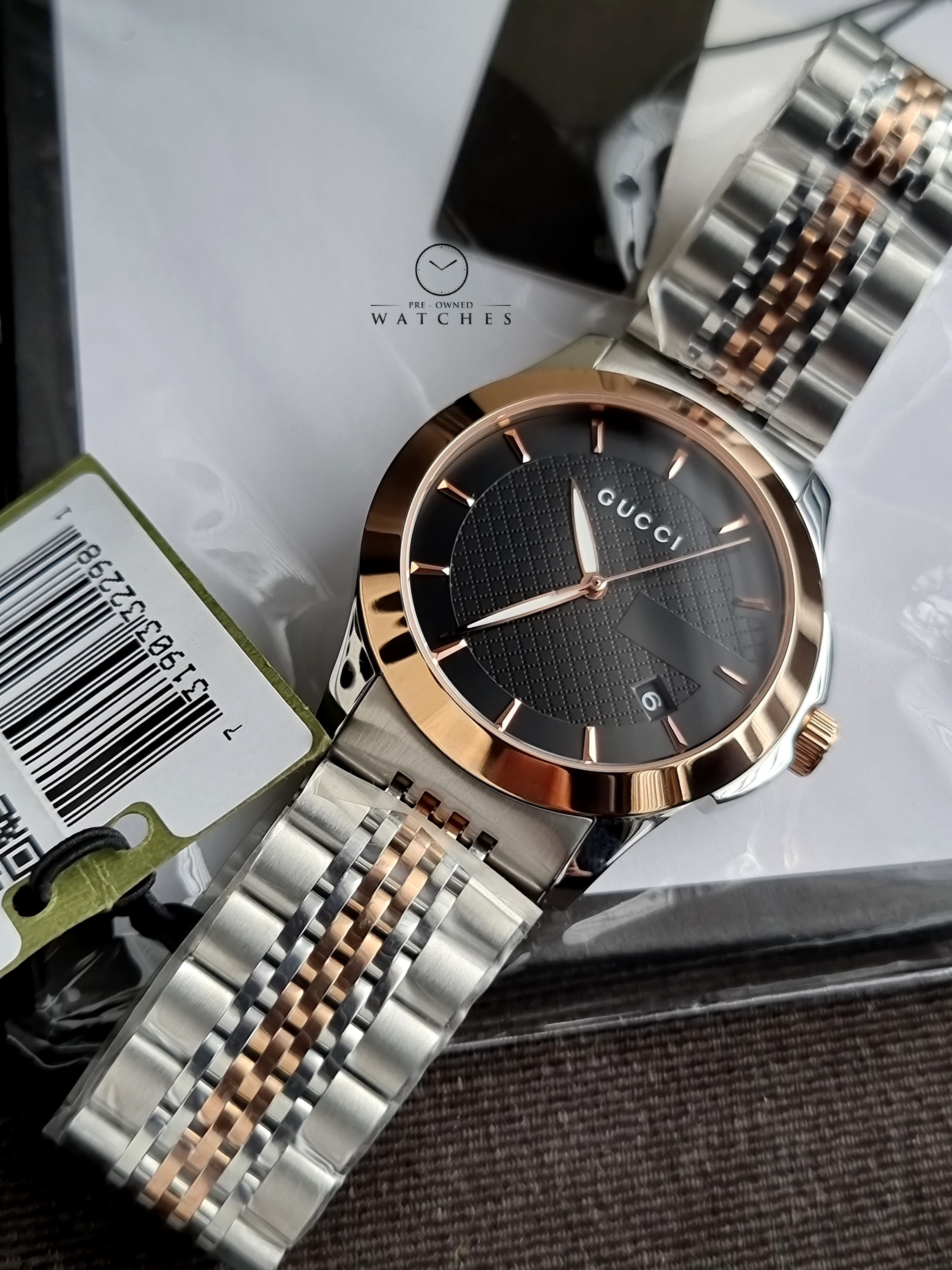 Gucci Men’s Swiss Made Quartz Stainless Steel Black Dial 38mm Watch YA126410