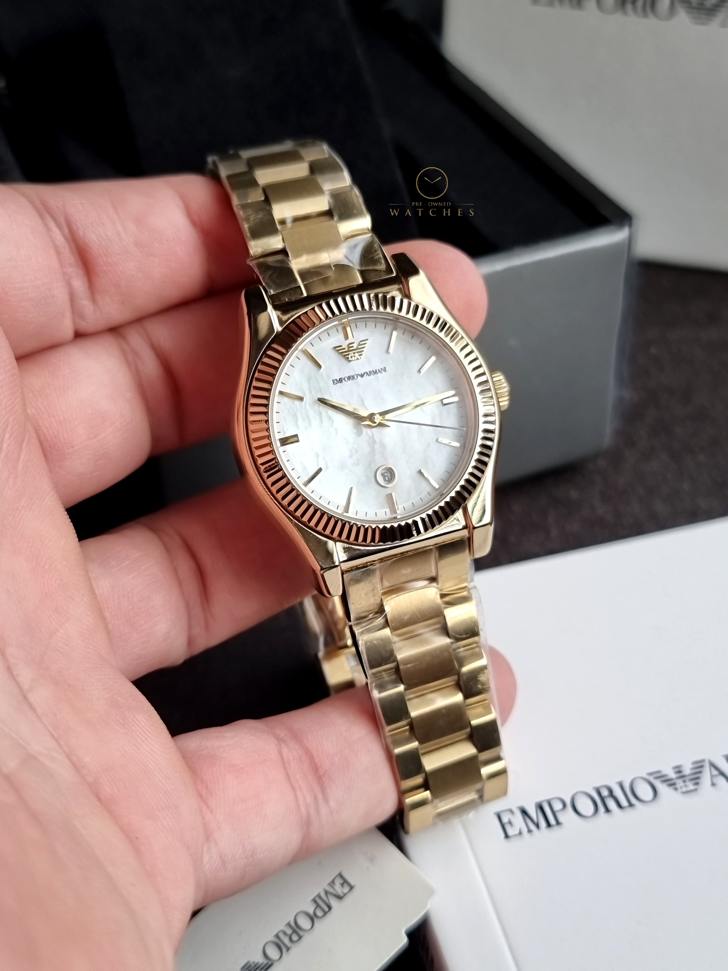 Emporio Armani Gold Stainless Steel White Dial Quartz Watch for Ladies - AR11657