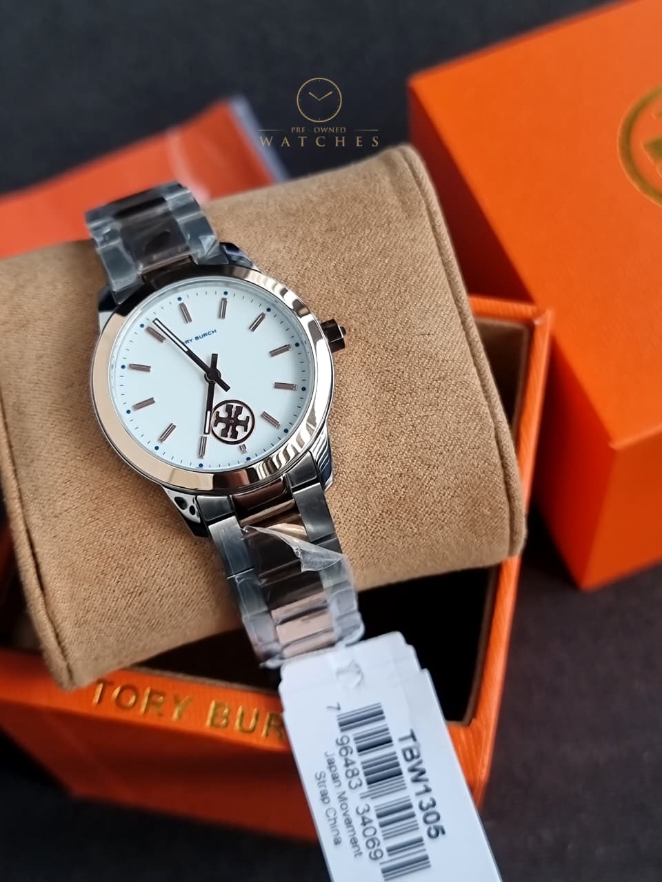 Tory Burch Rose gold & silver collins cream dial women's watch tbw1305