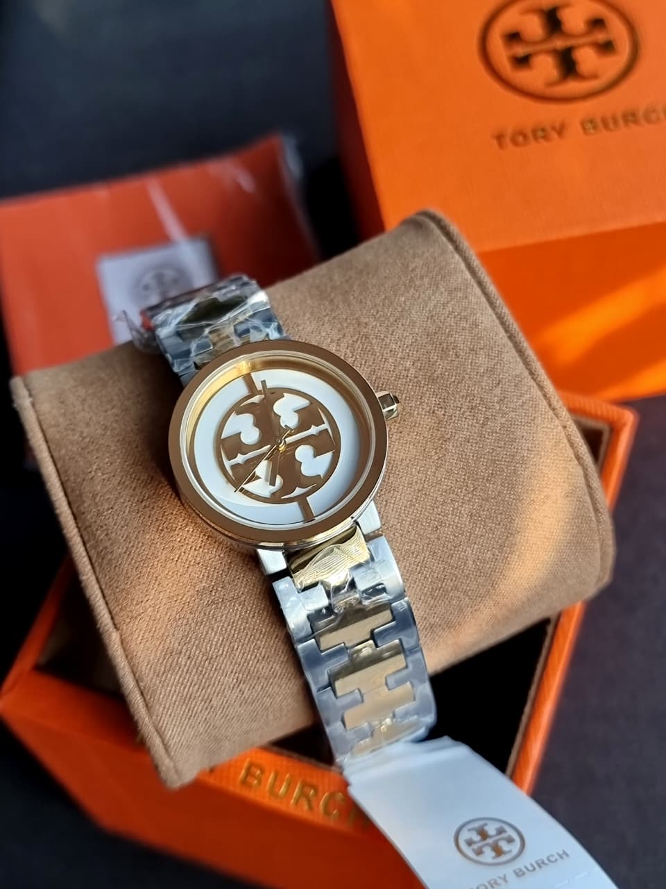Tory Burch Reva Two-tone Stainless Steel Ivory Dial Quartz Watch for Ladies - TBW4016