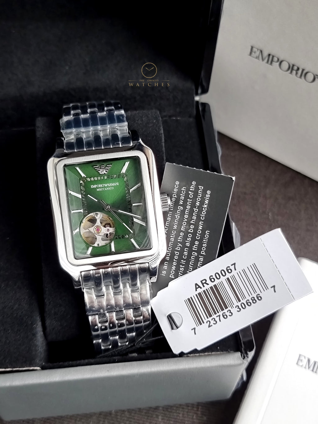 Emporio Armani Meccanico Automatic Green 32×48mm Dial Silver Watch For Men - AR60067