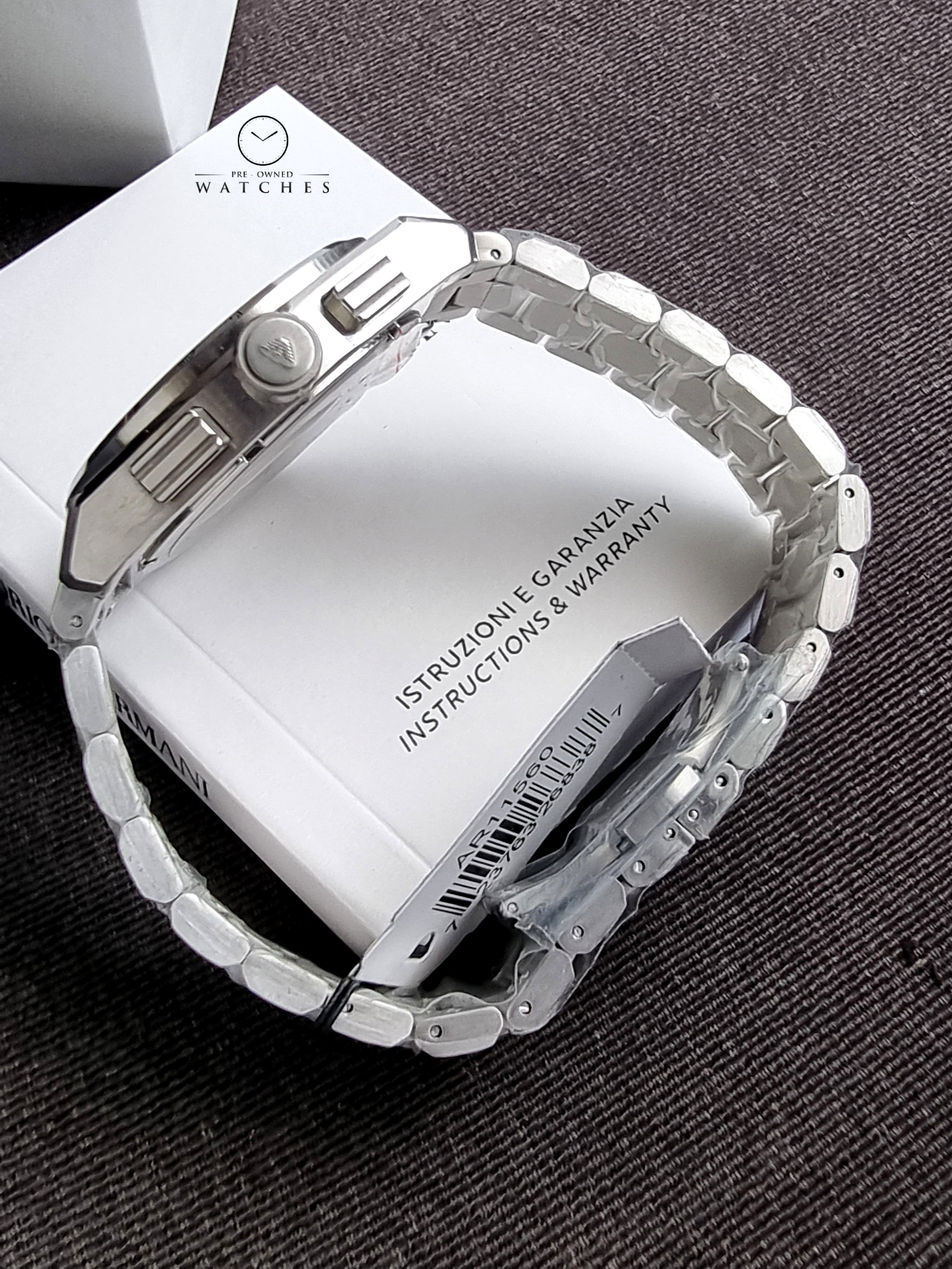 Emporio Armani Men’s Quartz Silver Stainless Steel Black Dial 43mm Watch AR11560