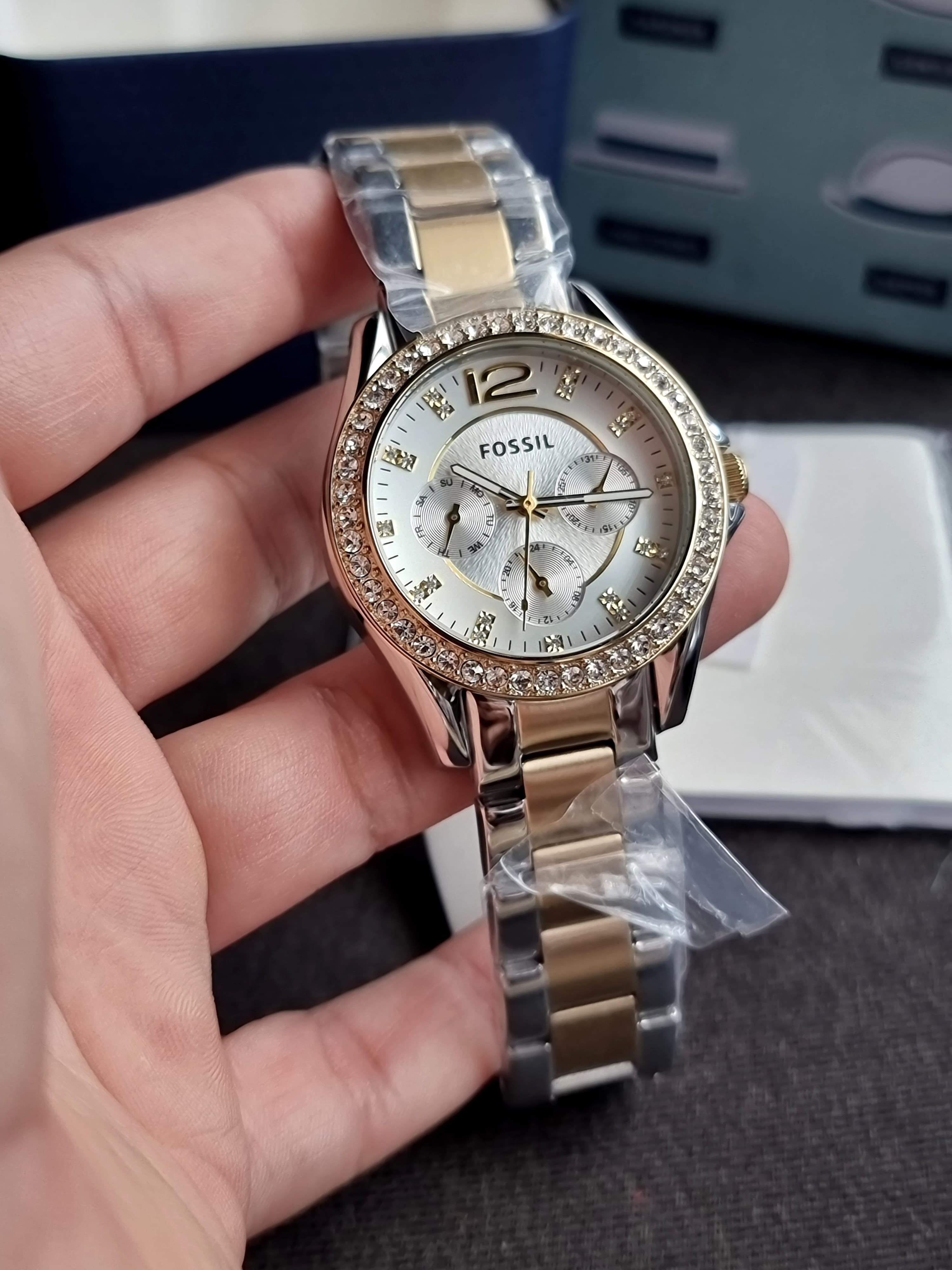 Fossil Riley Multifunction Two-tone Stainless Steel Silver Dial Quartz Watch for Ladies - ES3204