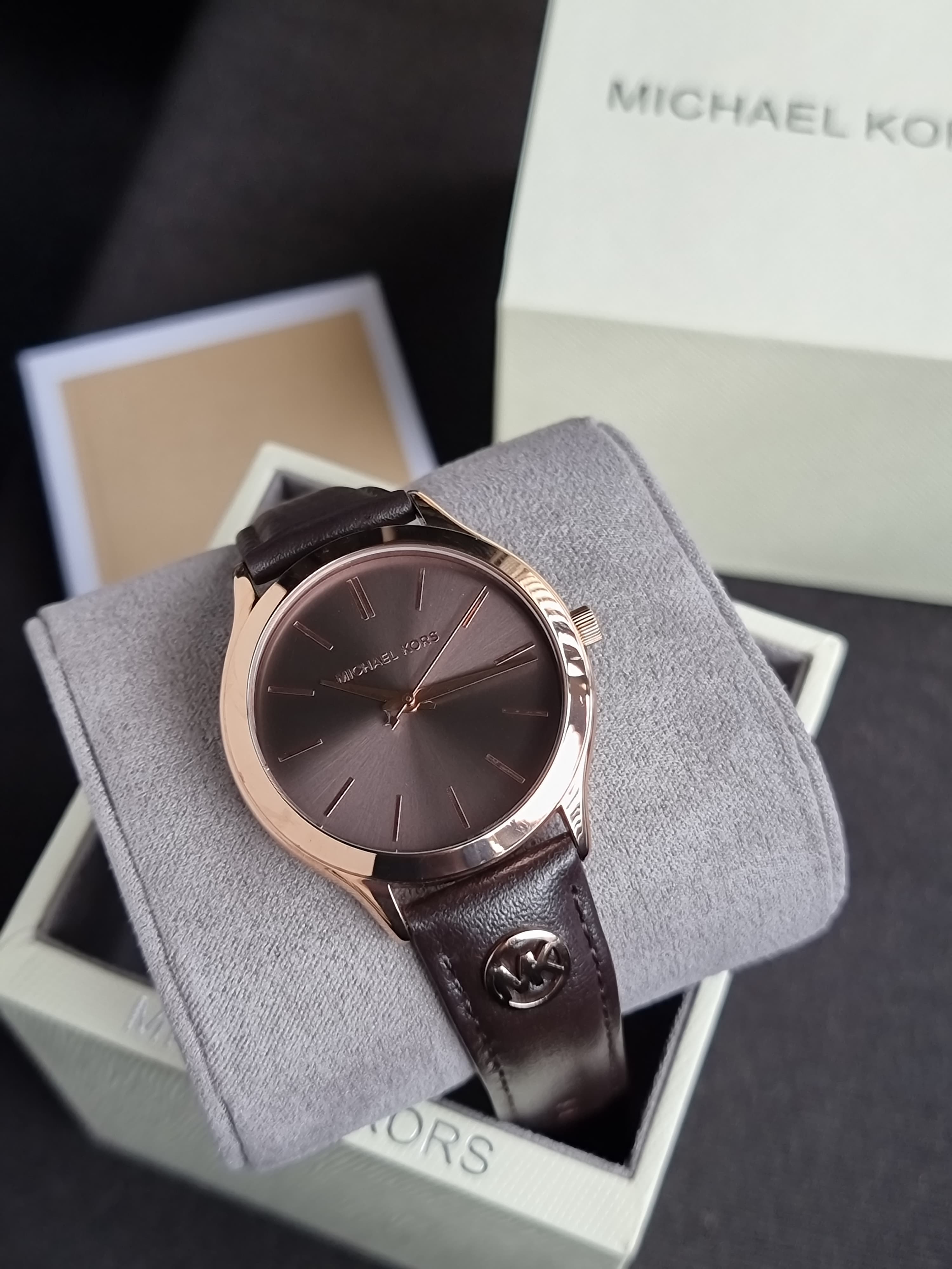 Michael Kors Slim Runway Three-Hand Mk7489 Chocolate Leather 38mm Dial Women’s Watch