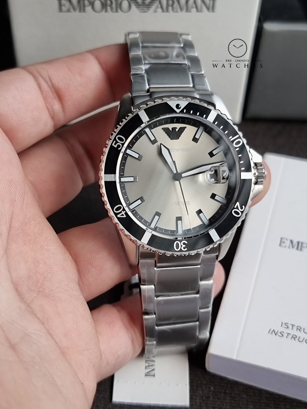 EMPORIO ARMANI World Explorer Silver Stainless Steel Grey 42mm Dial Quartz Watch for Gents - A11683