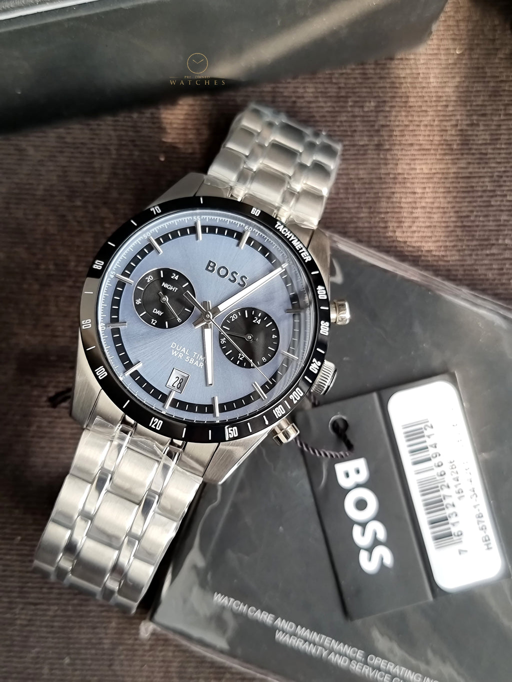 Hugo Boss Silver Stainless Steel Blue 41mm Dial Chronograph Quartz Watch for Gents - 1514286