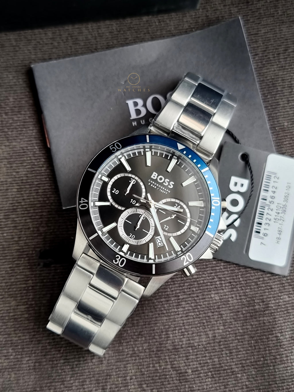 Hugo Boss Silver Stainless Steel Black Dial Chronograph Quartz Watch for Gents -1514101