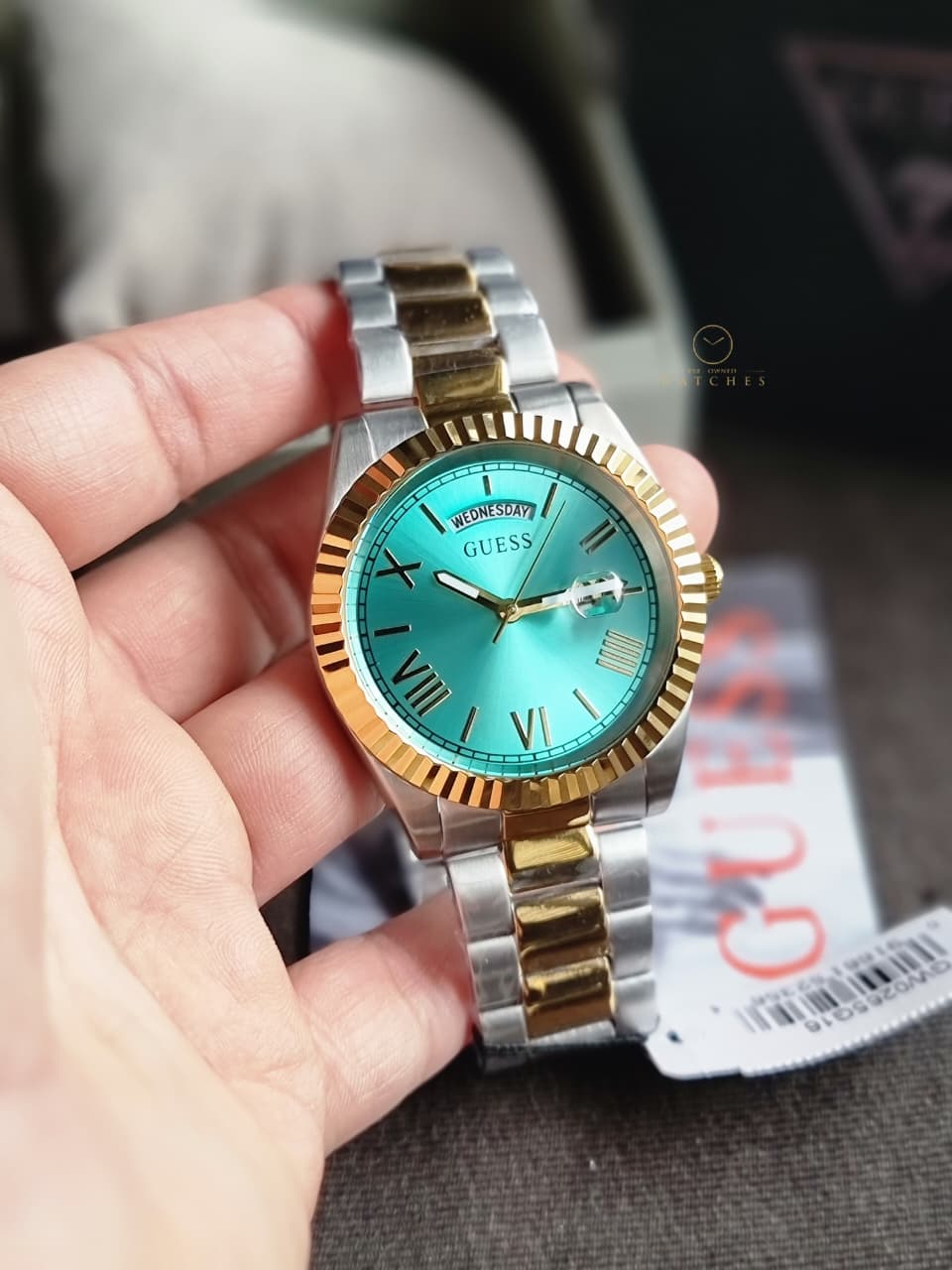 GUESS Green Dial Two-Tone Bracelet Men's Quartz 42mm Watch - GW0265G16