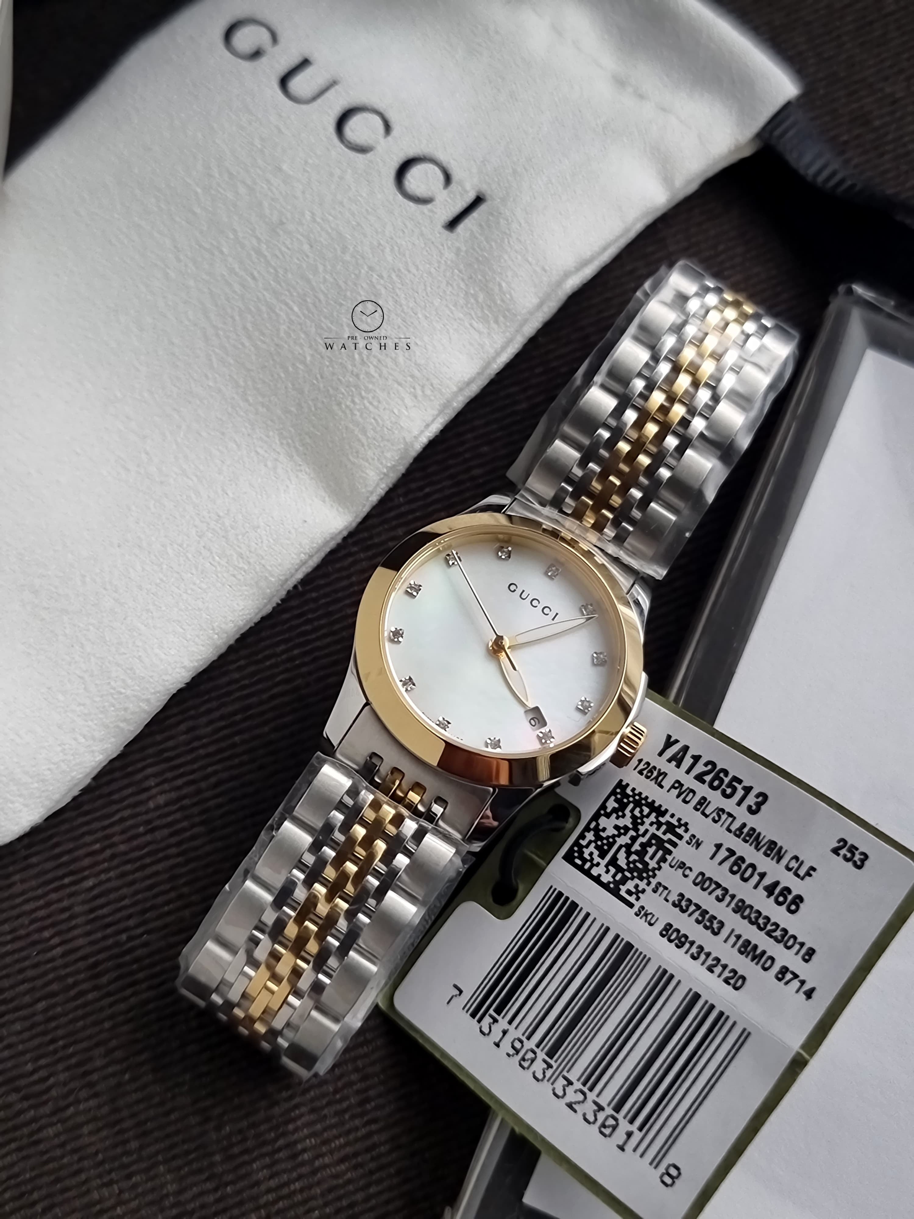 Gucci G-Timeless Two-tone Stainless Steel Mother of pearl Dial Quartz Watch for Ladies - YA126513