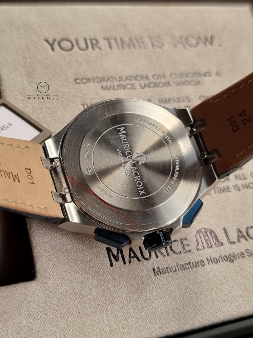 Maurice Lacroix Aikon Blue Leather Strap Blue Dial Chronograph Quartz Watch for Gents - AI1018-SS001-432-4