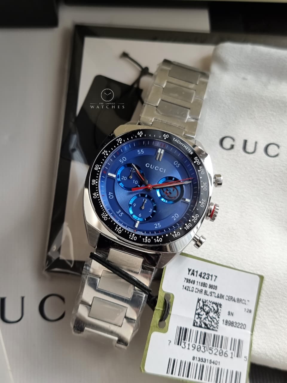Gucci Interlocking Silver Stainless Steel Blue Dial Chronograph Quartz Watch for Gents - YA142317