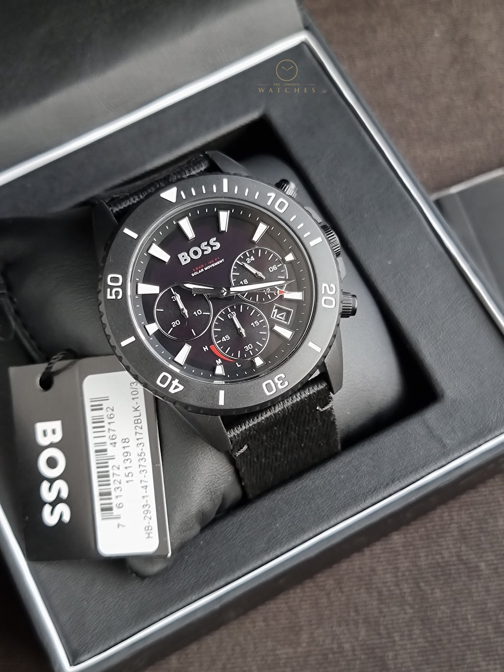 HUGO BOSS Admiral Black Plastic/Resin Strap Black Dial Chronograph Quartz Men's solar watch 1513918