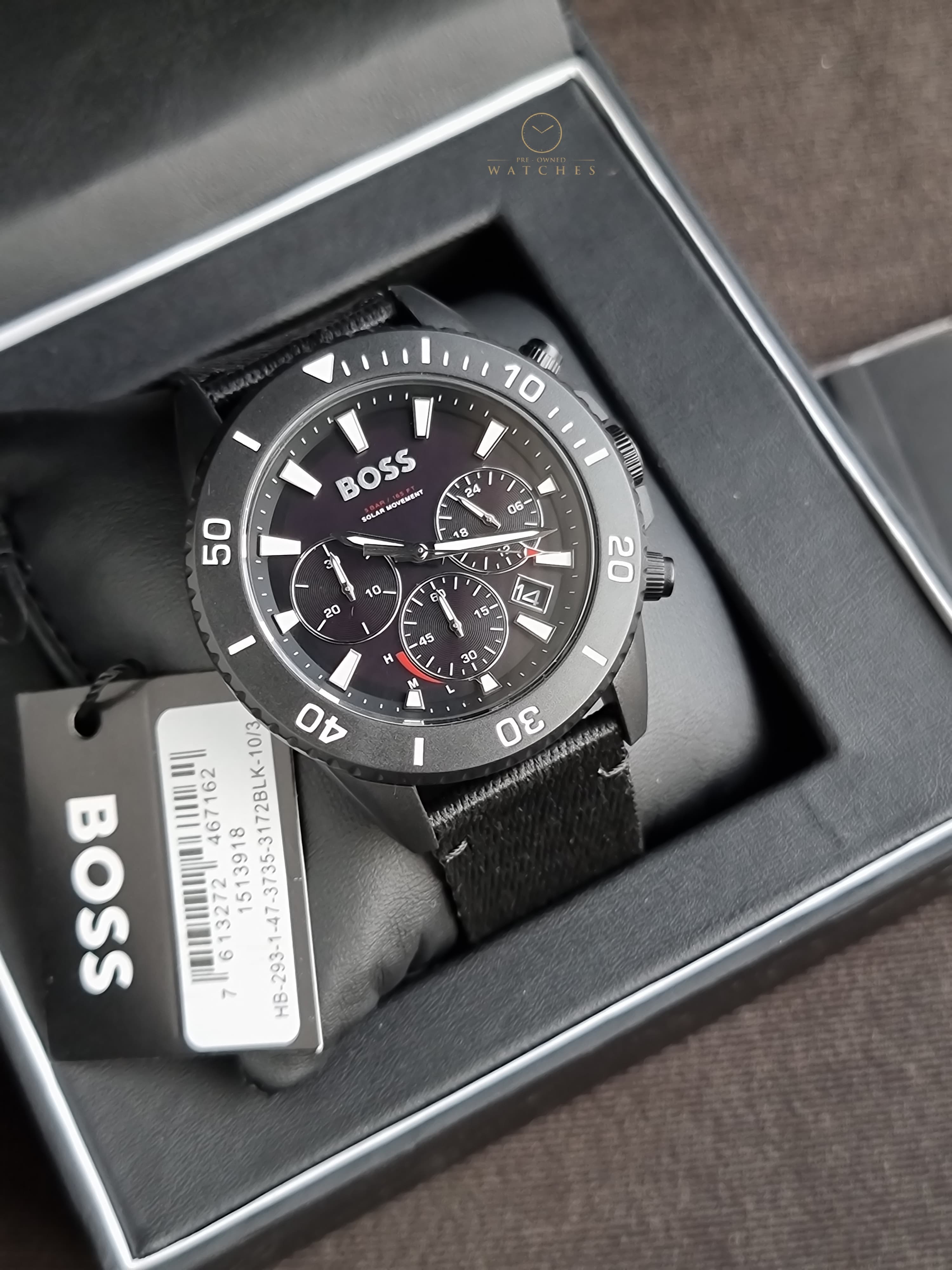 HUGO BOSS Admiral Black Plastic/Resin Strap Black Dial Chronograph Quartz Men's solar watch 1513918