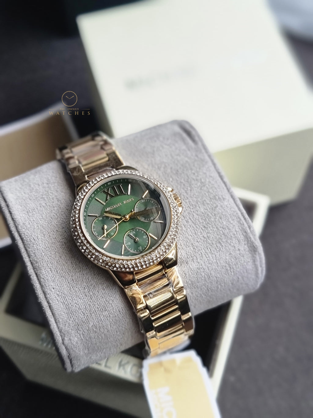 Michael Kors Gold Stainless Steel Green Dial Quartz Watch for Ladies - MK6981