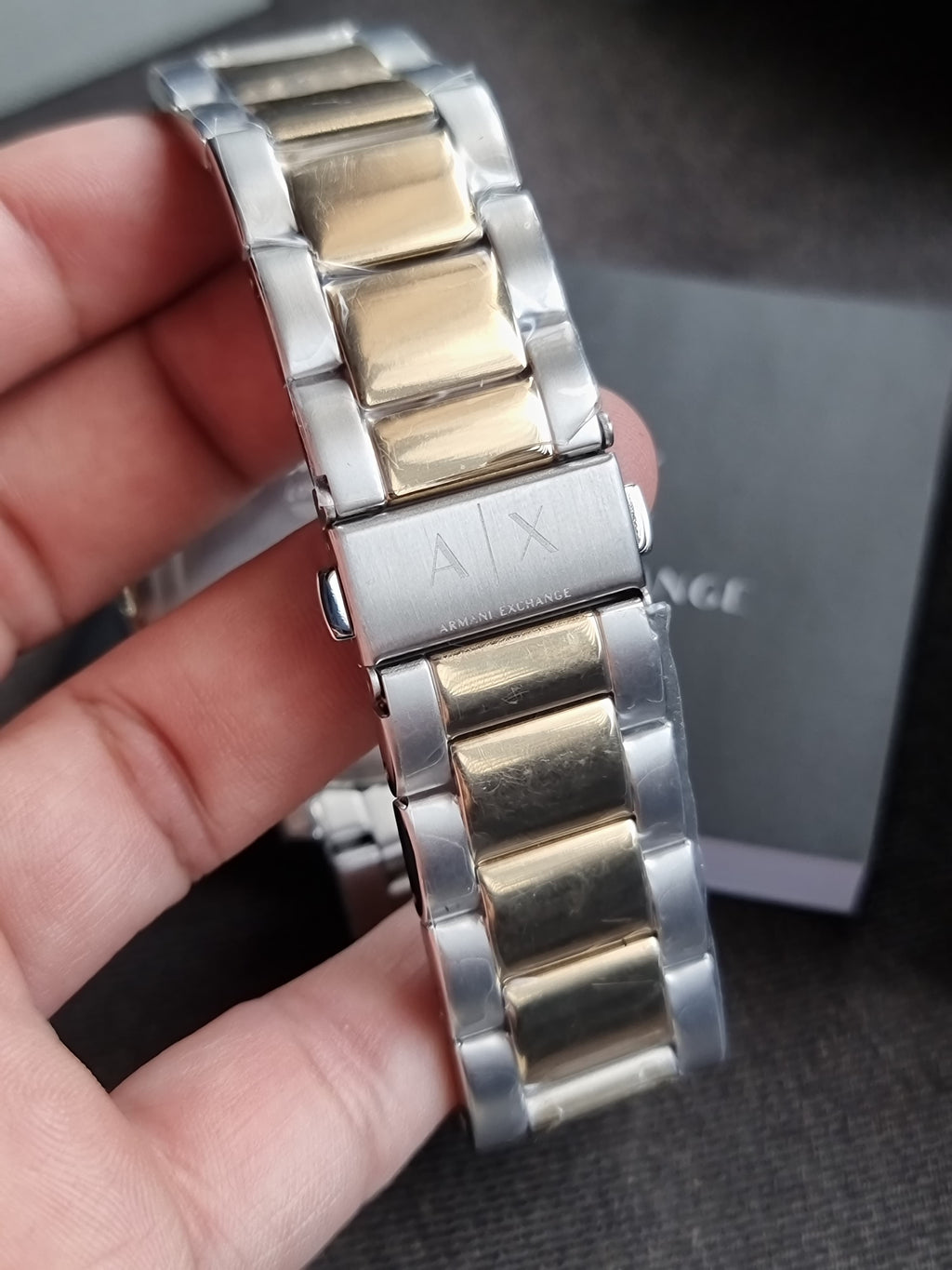 Armani Exchange Men’s Quartz Two Tone Stainless Steel Black Dial 46mm Watch AX2453