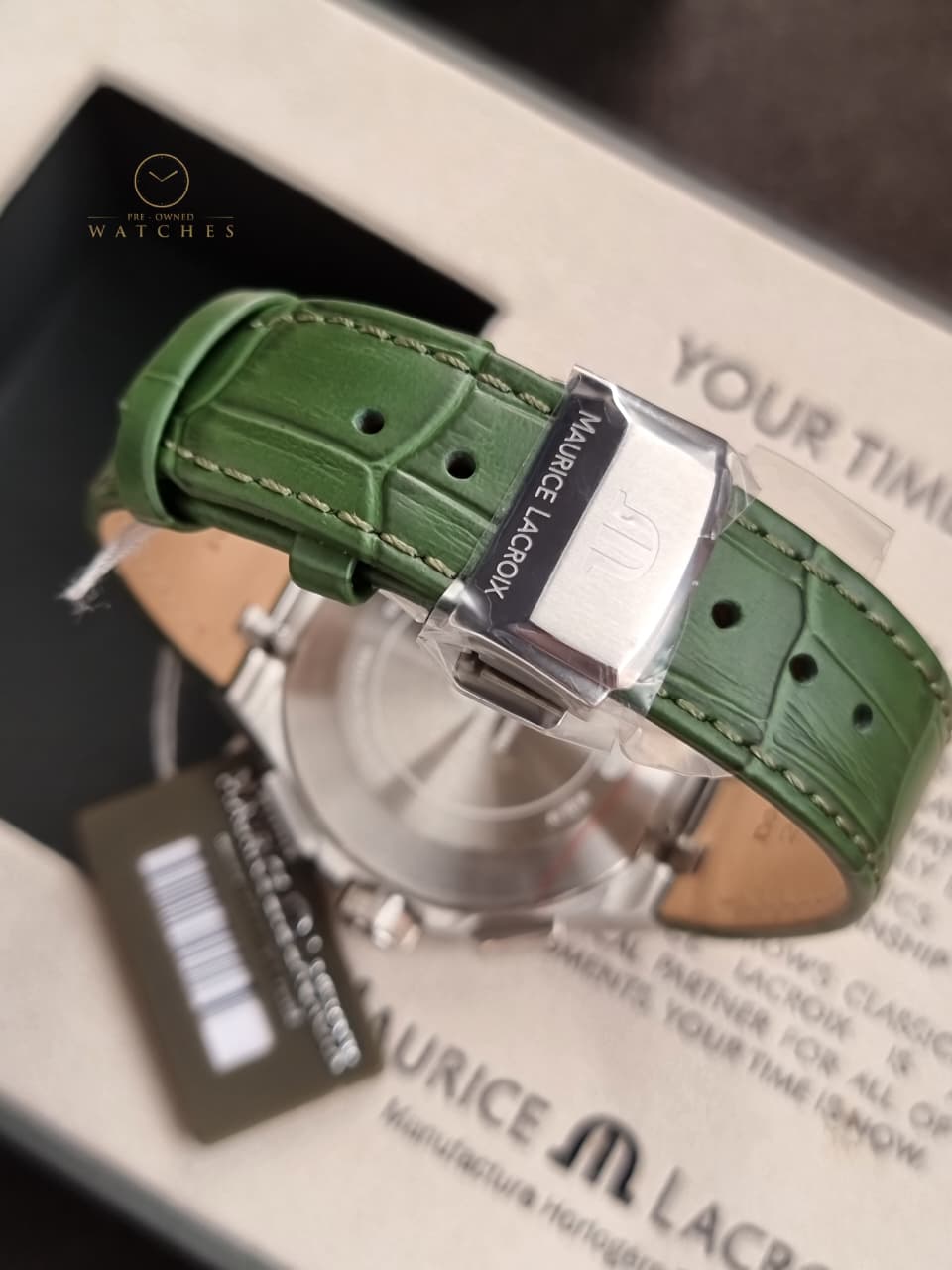 Maurice Lacroix Gent's AIKON Green Leather Chronograph Watch, 44mm : AI1018-PVB21-330-